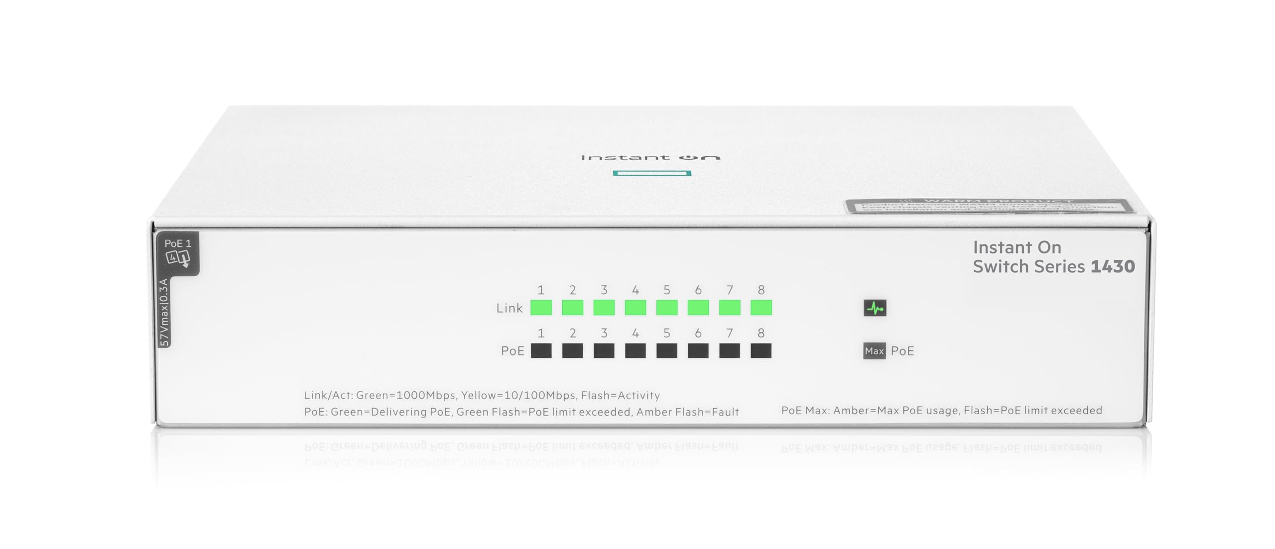 HPE 1430 8-Port Gigabit Unmanaged PoE Switch | 8x 1G Ports | 64W PoE Budget | Fanless Design | Plug-and-Play | Ideal for Small Business Networks & Home Offices | Layer 2 Ethernet Switch with US Power Cord (R8R46A#ABA)