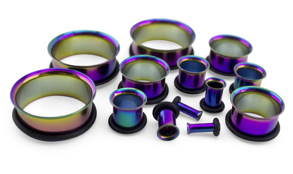 10G (2.5mm) Rainbow Steel Single Flare Tunnel Plugs - Body Jewelry for Men & Women - Perfect for Ear Stretching, Piercings and Alternative Fashion