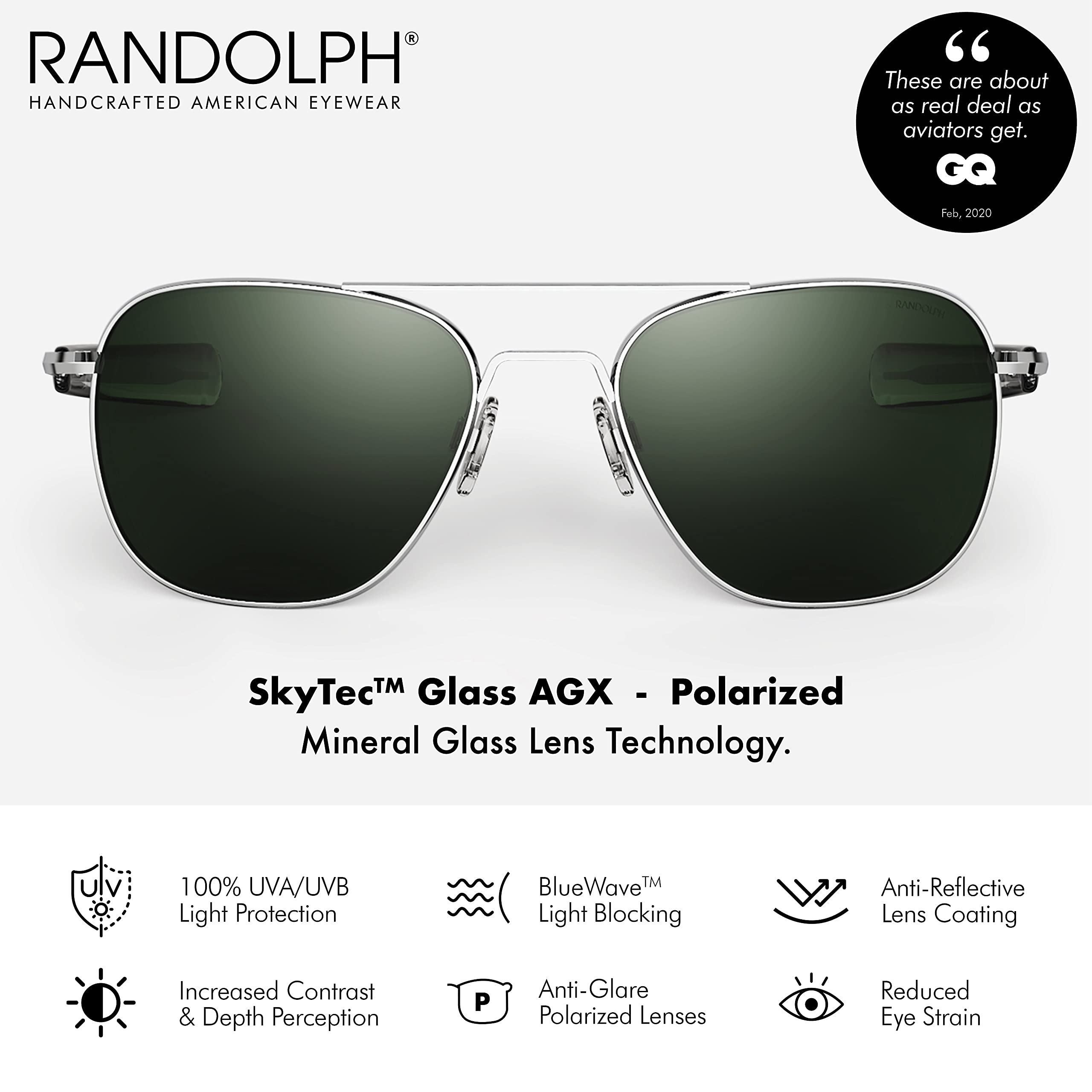 Randolph USA Classic Aviator Sunglasses - Polarized UV400 Protection for Men & Women - Perfect for Driving, Outdoor Sports & Fashion Accessories