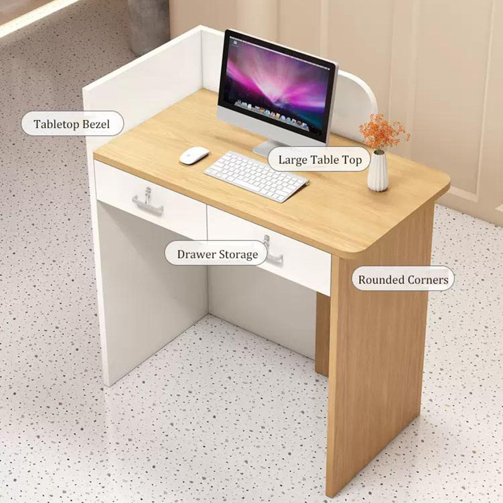 Modern Reception Desk with Lockable Drawer - Wooden Office Counter with Storage for Spa Salon, Hotel & Retail Stores - Khaki Front Desk Checkout Cabinet for Professional & Home Use