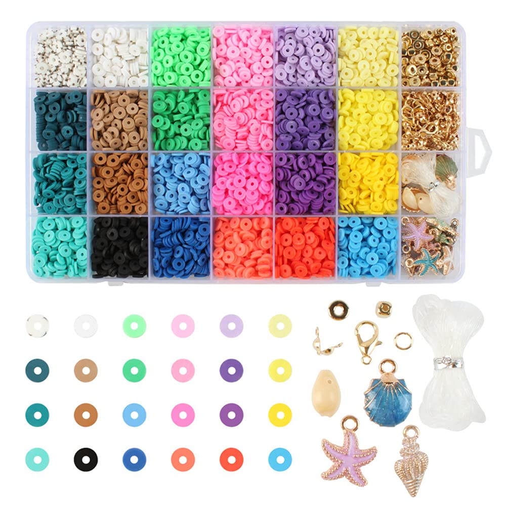 24 Colors 6mm Polymer Clay Beads for Jewelry Making - DIY Bracelet & Necklace Kit with Flat Round Heishi Beads | Perfect for Handmade Crafts, Gifts & Boho Style Accessories