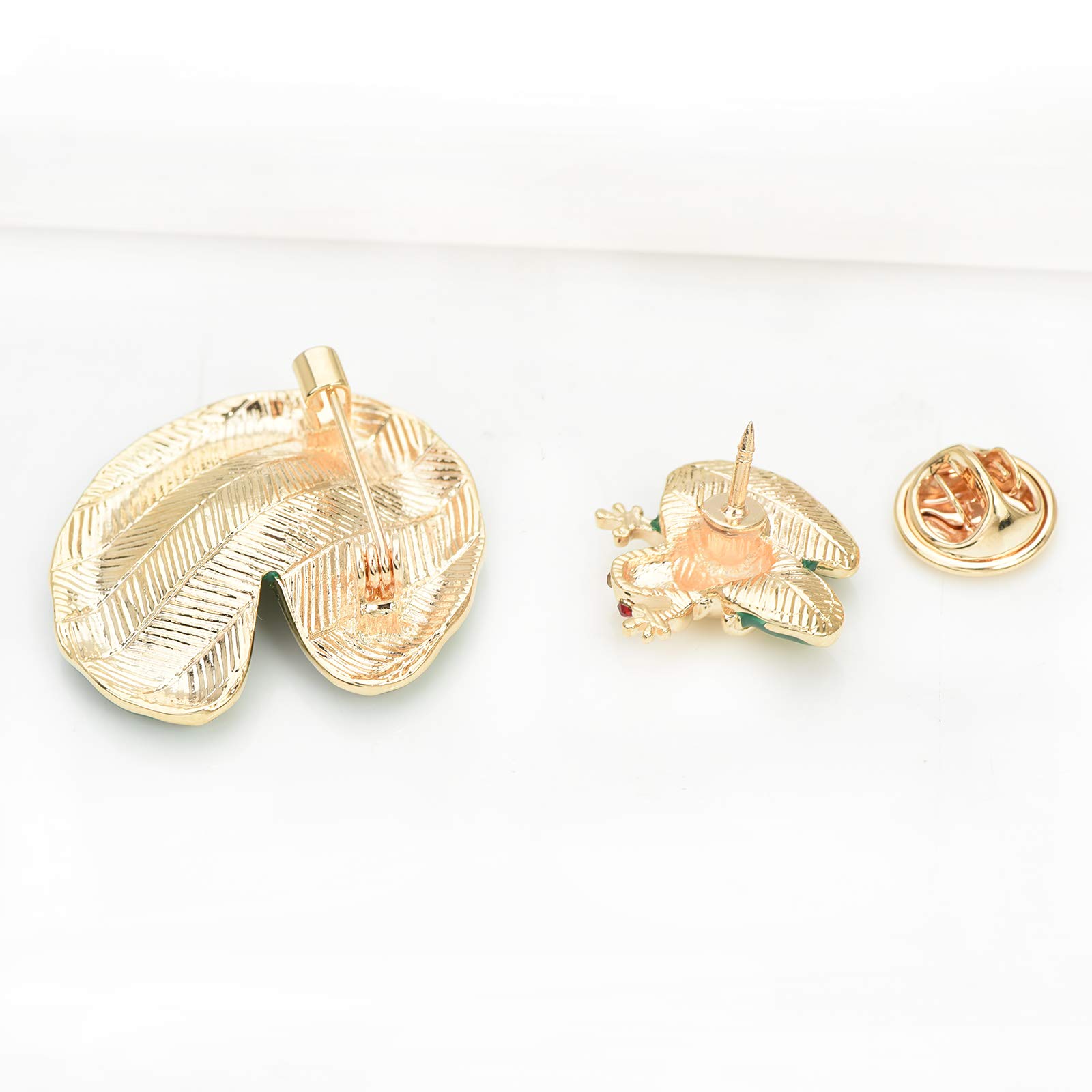 Green Enamel Lotus Leaf Frog Cartoon Lucky Animal Brooch Pin - Cute Lapel Pins for Women & Men - Perfect for Hats, Collars, Costumes & Fashion Accessories