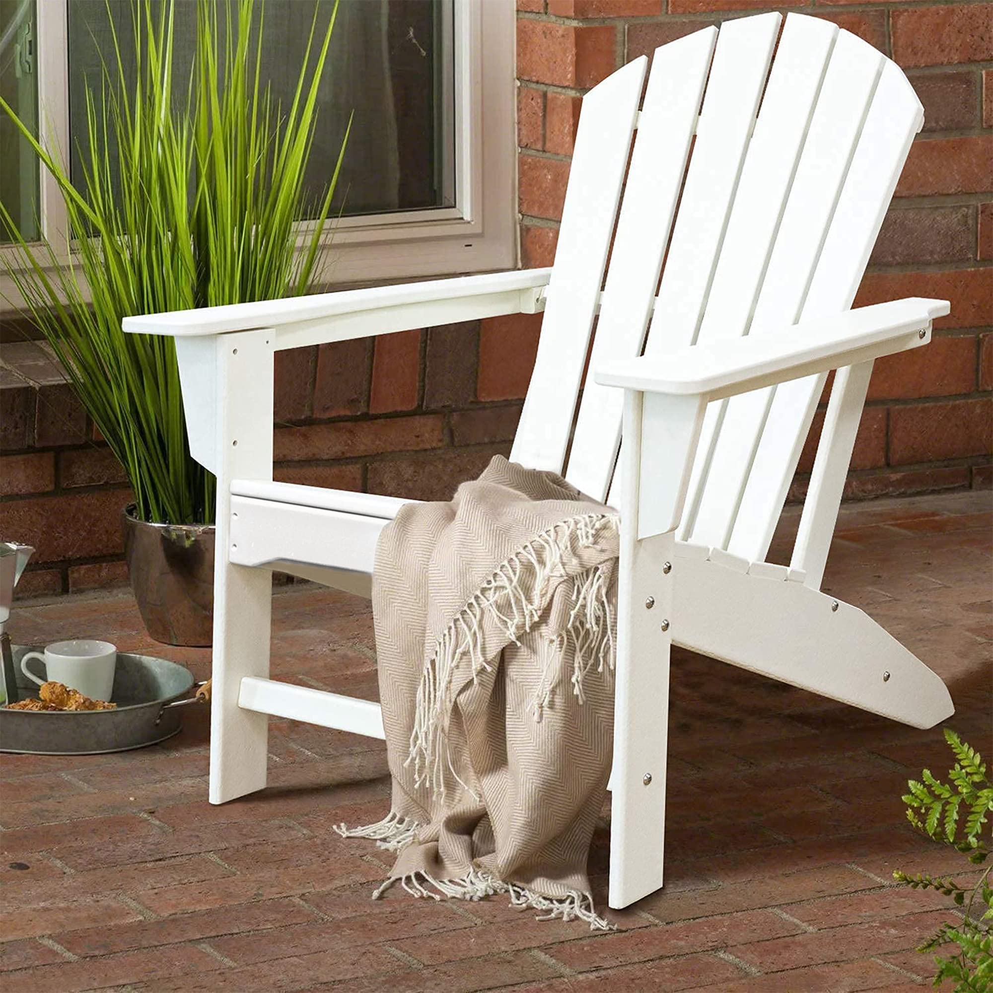 **Adirondack Chair - Weather-Resistant Plastic Resin Outdoor Lounge Chair for Patio, Deck, Lawn & Fire Pit - Durable White Painted Finish - Perfect for Relaxing in Your Backyard or Garden**