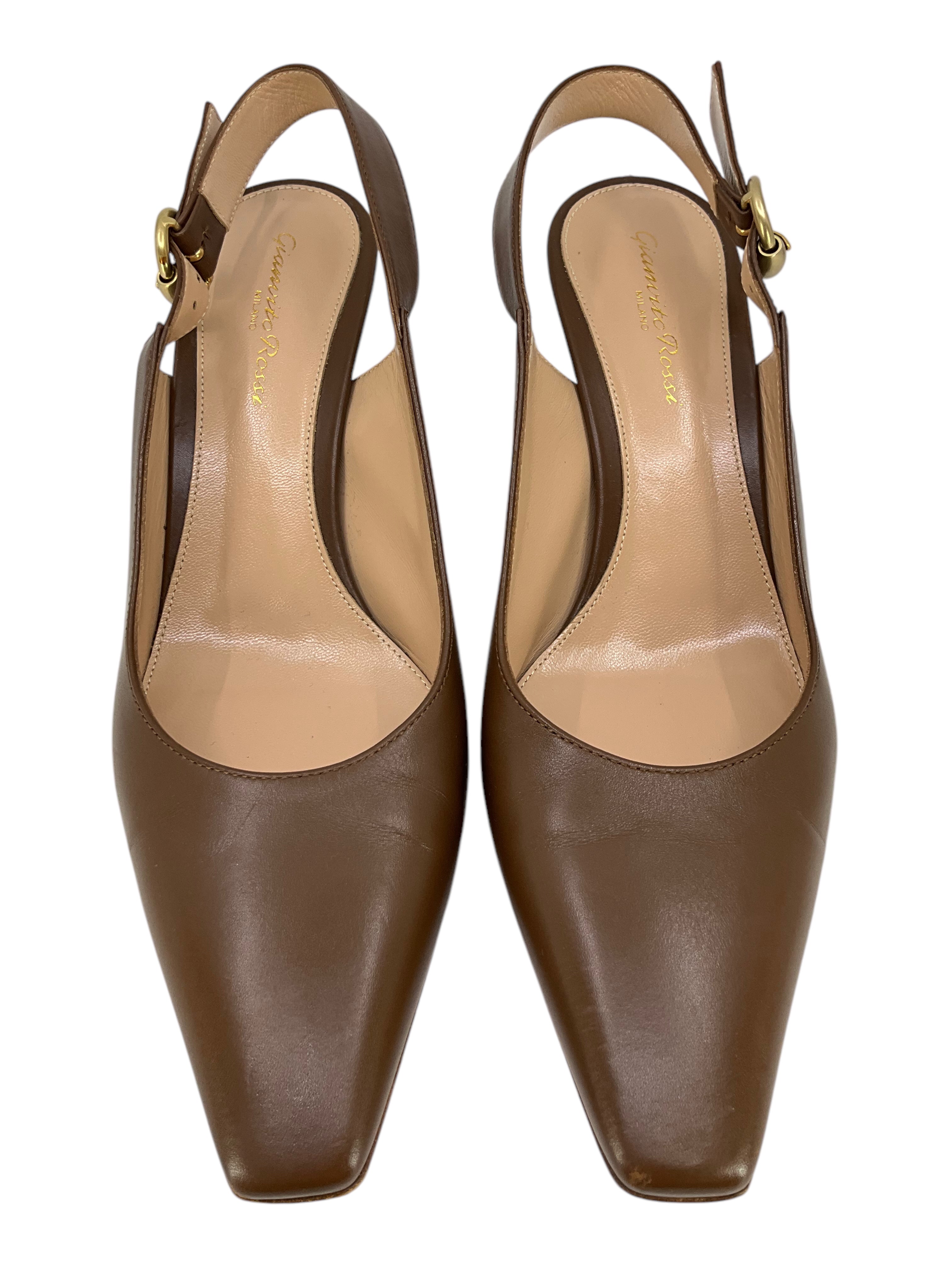 Gianvito Rossi Genuine Leather Pointed Toe Slingback Heels - Women's Size 9 (US) - Elegant Dress Shoes for Weddings, Parties & Office Wear