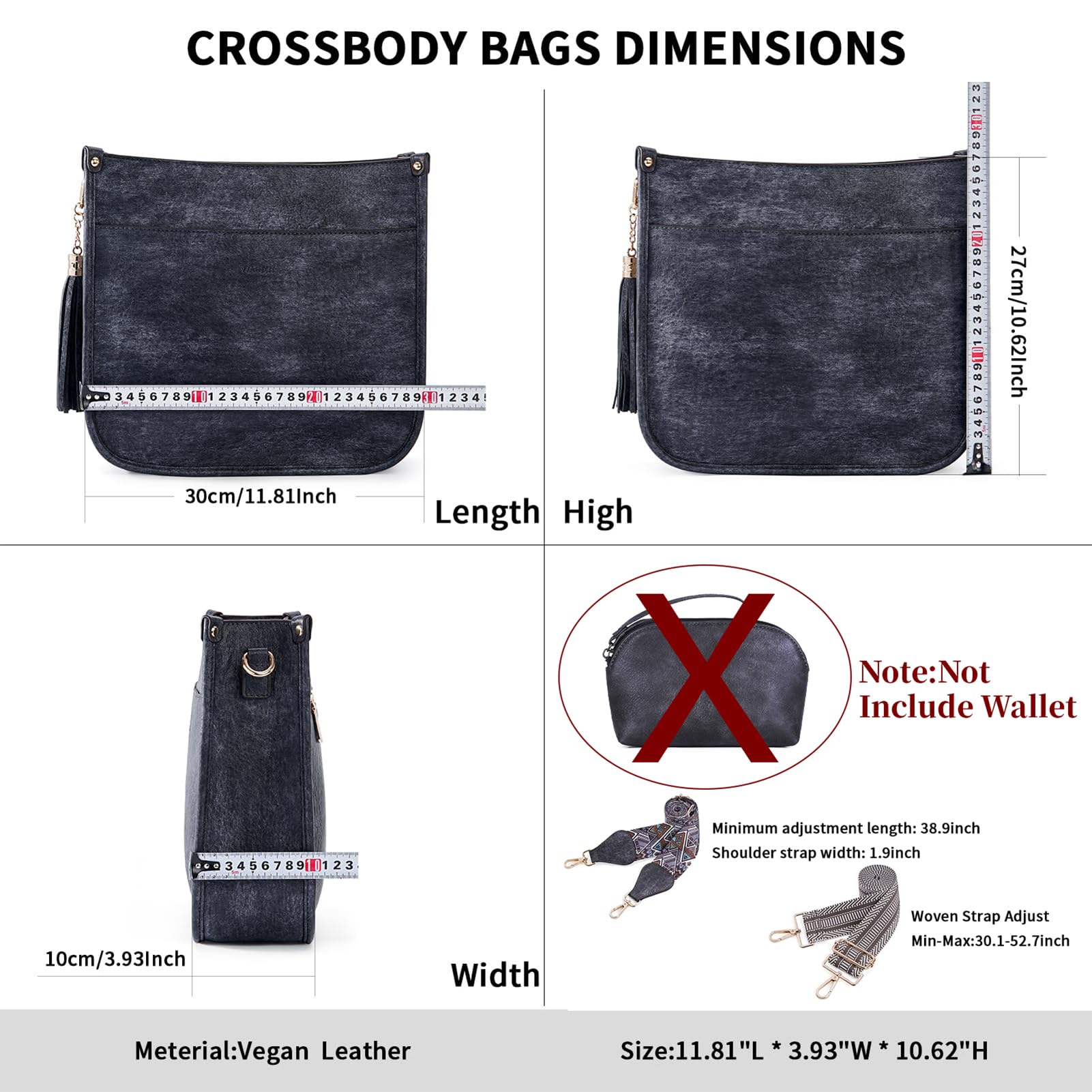 HKCLUF Women's Leather Crossbody Bag & Wallet Set - 2PCS Adjustable Guitar Strap Shoulder Purse for Everyday Use, Travel & Shopping