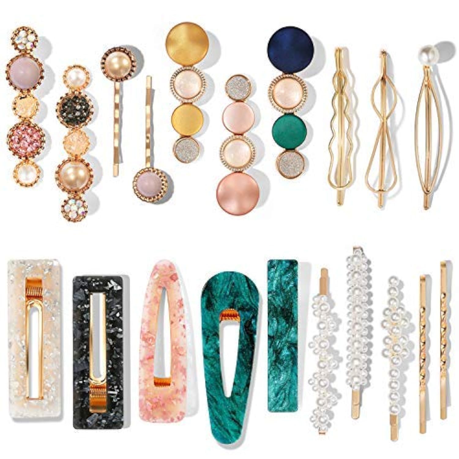 20 PCS Macaron Pearl Acrylic Resin Hair Clips Set - Cute Boho Hair Barrettes & Bobby Pins for Women & Girls - Fashion Hair Accessories for Wedding, Party, Daily Styling & Gift Giving