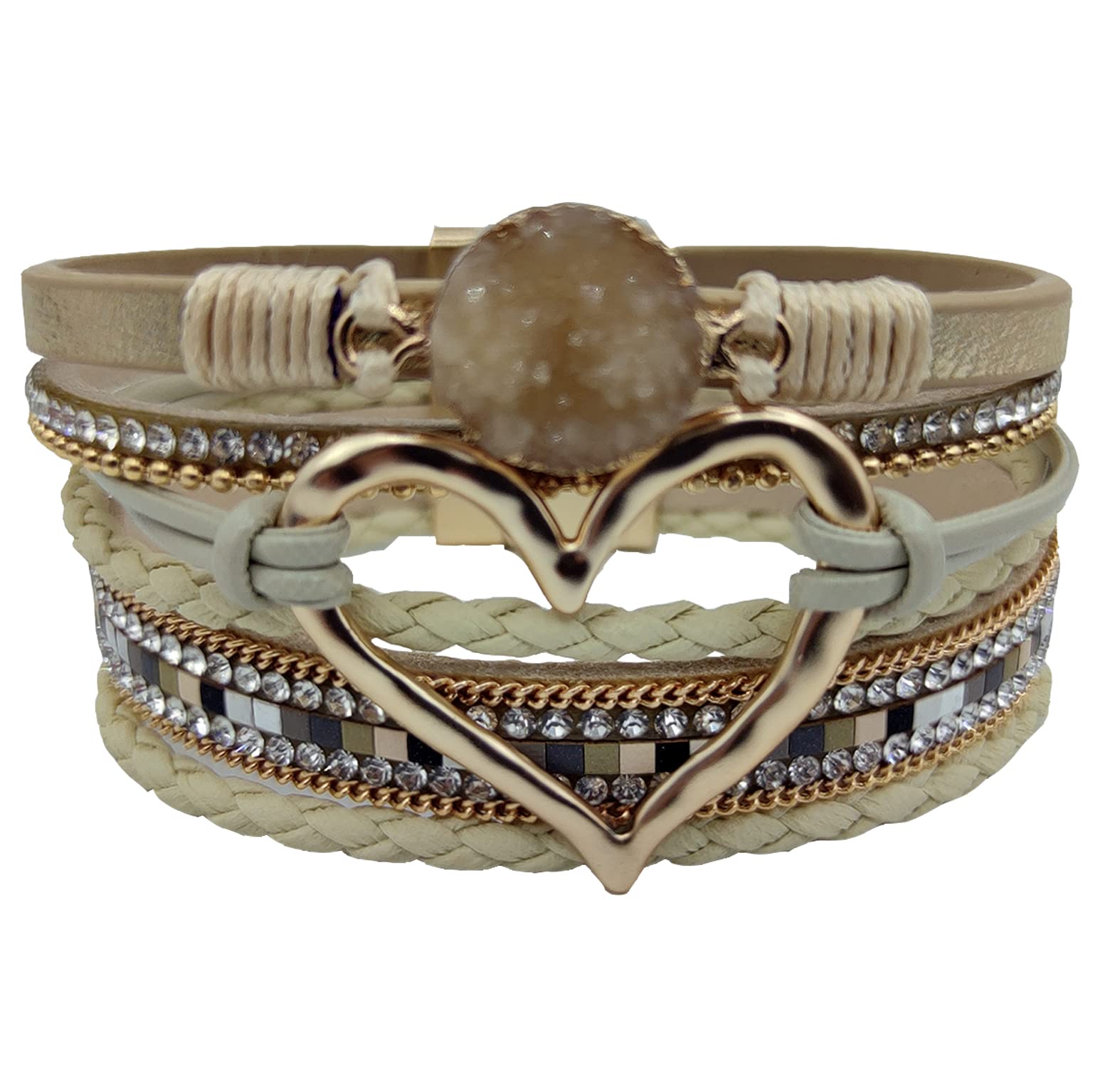 XLCTT Magnetic Clasp Boho Wrap Bracelets - Leather Cuff Bangle Beaded Bracelets for Women, Stackable Infinity Jewelry - Perfect for Casual Wear, Layering & Boho Fashion Accessories