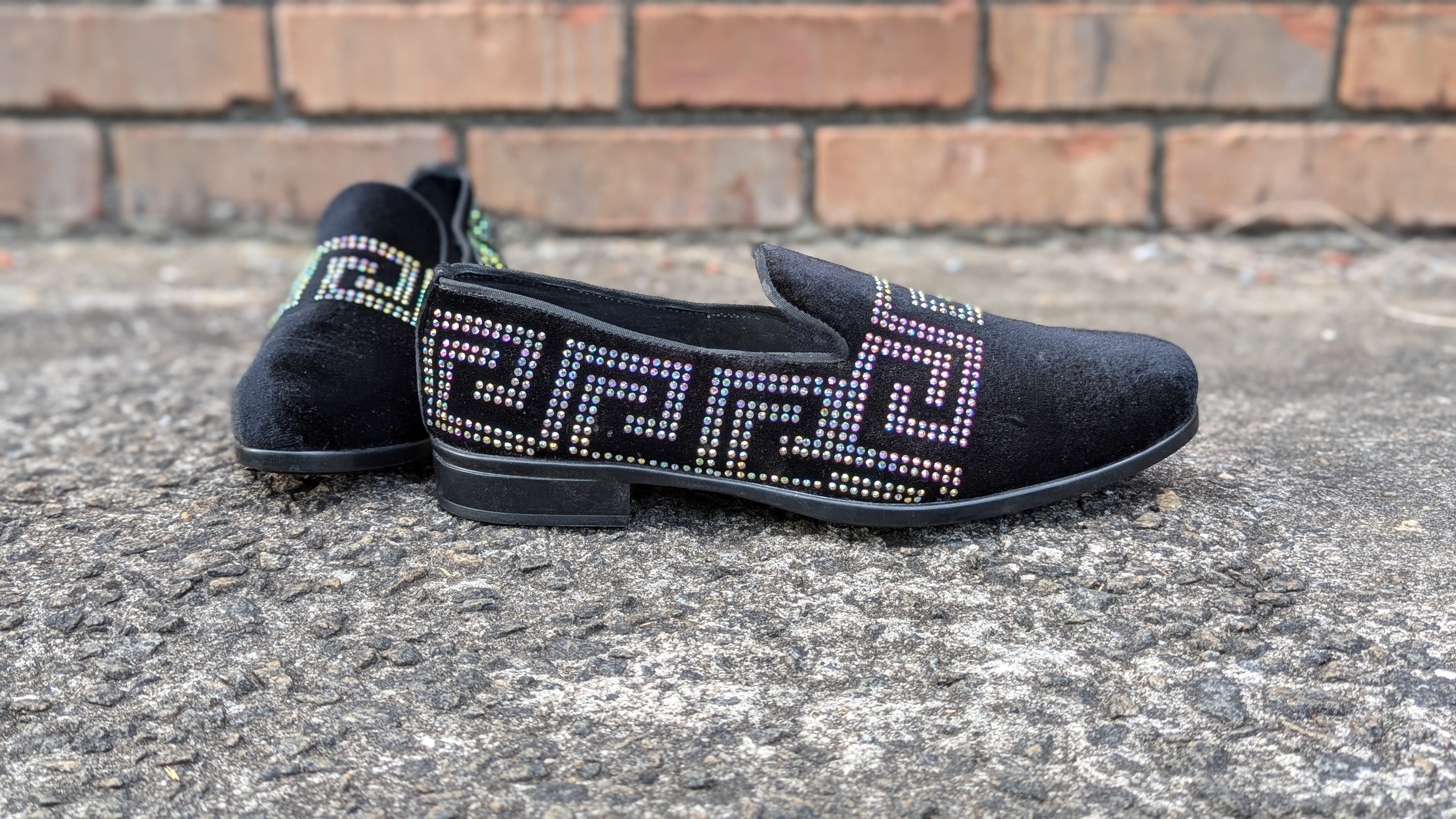 Dupsie's Black Imara Elegance Suede Loafers with Rhinestone Meander Patterns - Women's Comfortable Slip-On Shoes for Office, Party & Casual Wear DPSS452