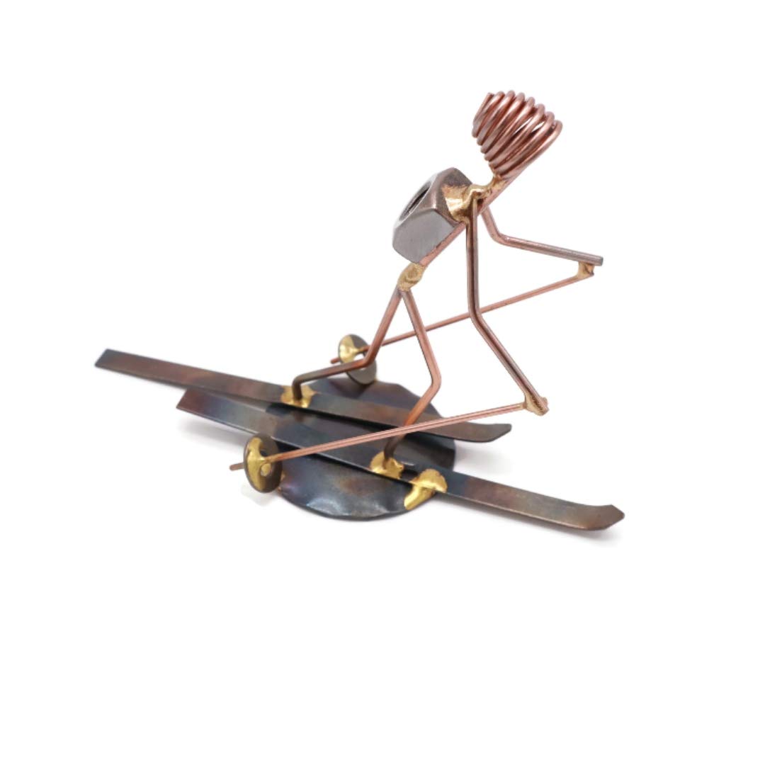 Handmade Metal Skier Figurine - Cross Country Skiing Collectible, Desk Trophy, Office Décor & Boss Gift for Ski Enthusiasts | Perfect for Home, Office & Outdoor Sports Decor