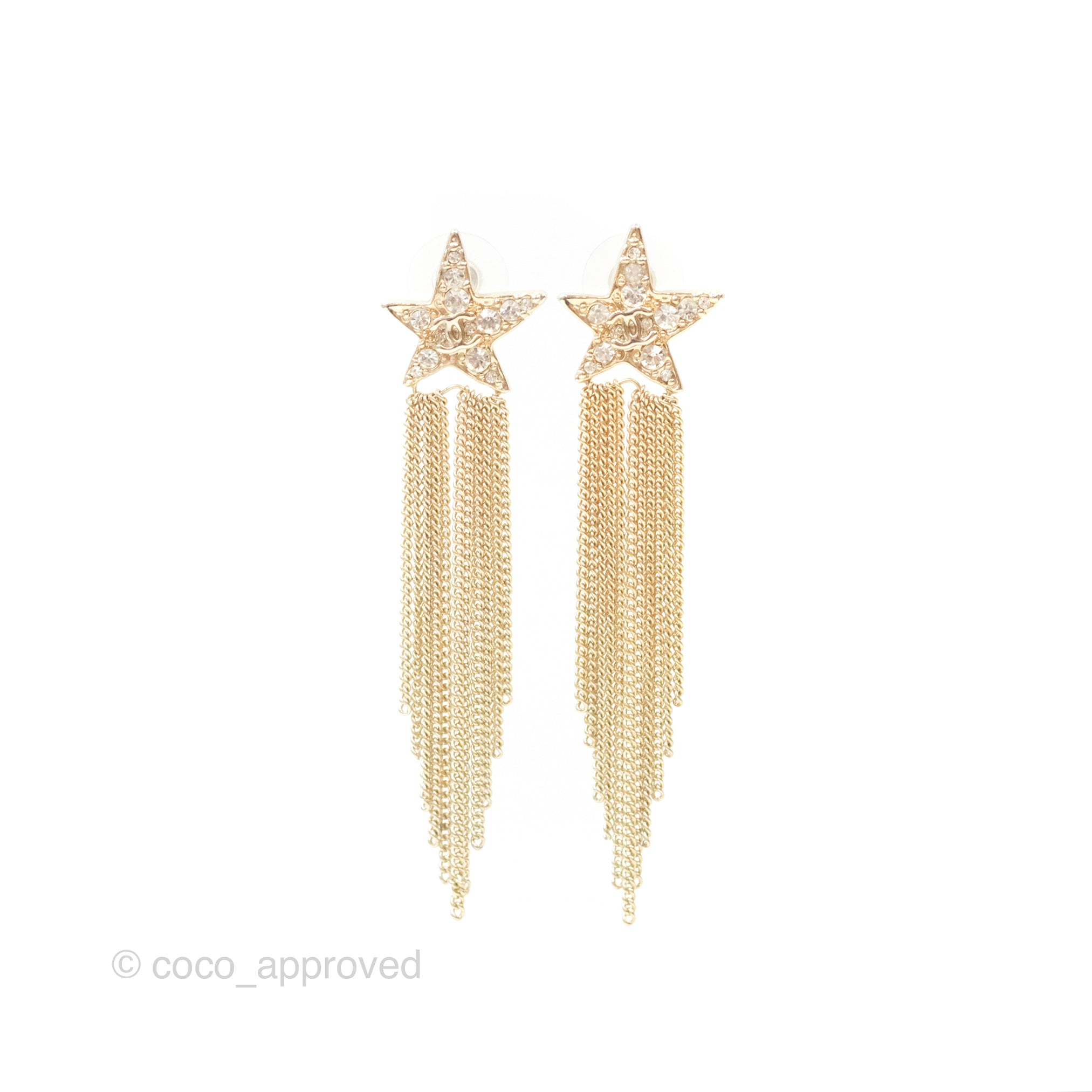 Chanel CC Crystal Star Drop Earrings in Gold Tone - 17A Collection | Elegant Luxury Jewelry for Women, Perfect for Parties, Weddings & Special Occasions
