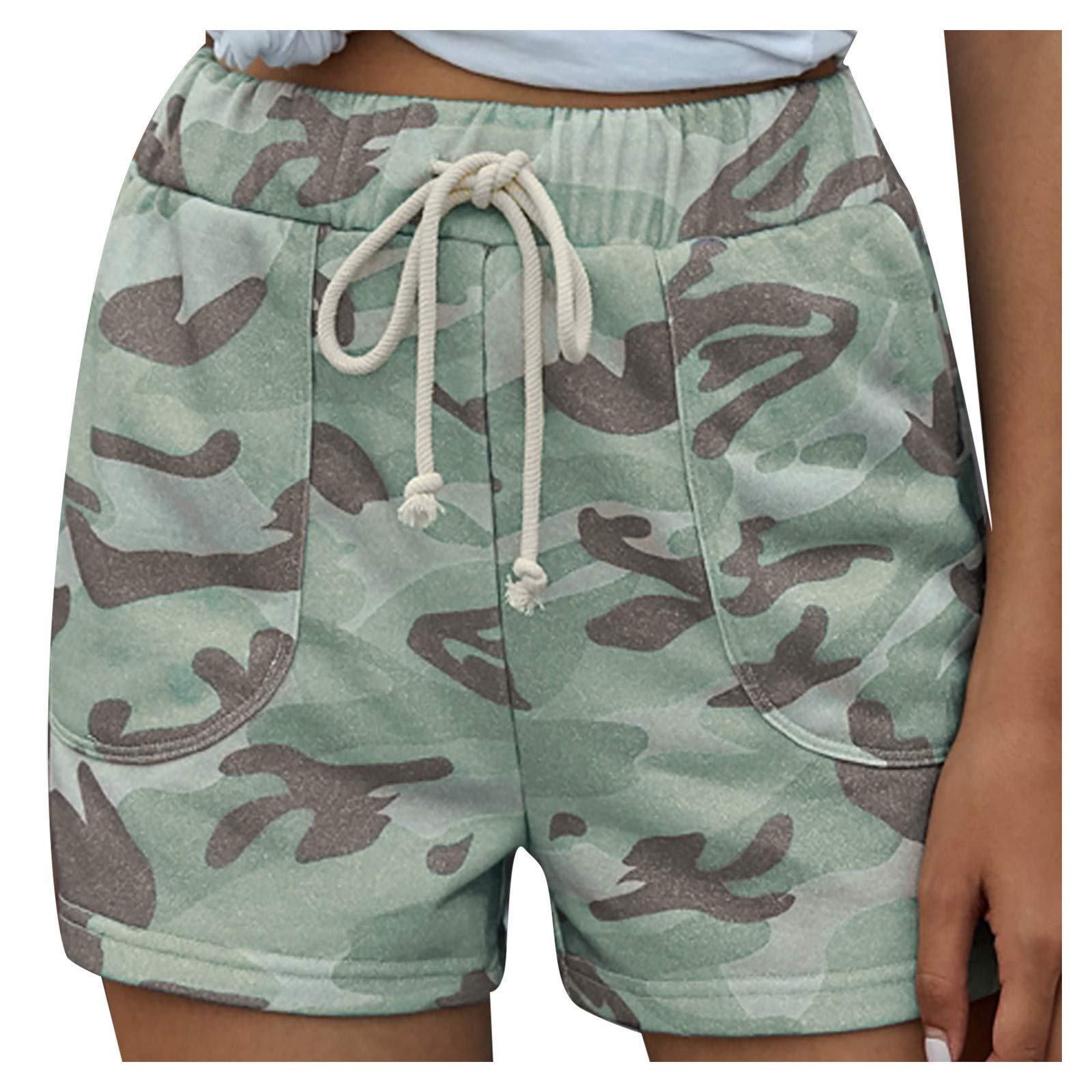 Niuwa Women's Casual Shorts - Solid Color & Camouflage Print with Waist Pocket, Elastic Waistband, Comfortable Summer Short Pants for Outdoor Activities, Travel, and Daily Wear