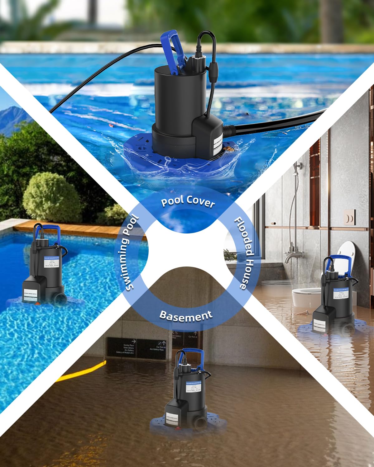 1 HP 3500 GPH Automatic Pool Cover Pump - Submersible Water Pump with Check Valve & 3 Adapters, 29.5FT Cord - Above Ground Automatic On/Off System, Sump for Basement Floods, Ponds, Spas & Pool Maintenance - Perfect for Home, Garden & Water Feature Applications