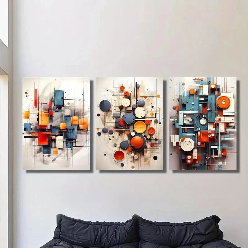 3-Piece Abstract Circles & Shapes 3D Wall Art Set - Framed Canvas 40x60cm, High Quality Print, 100% Australian Made, Ready to Hang - Perfect for Living Room, Bedroom & Office Decor