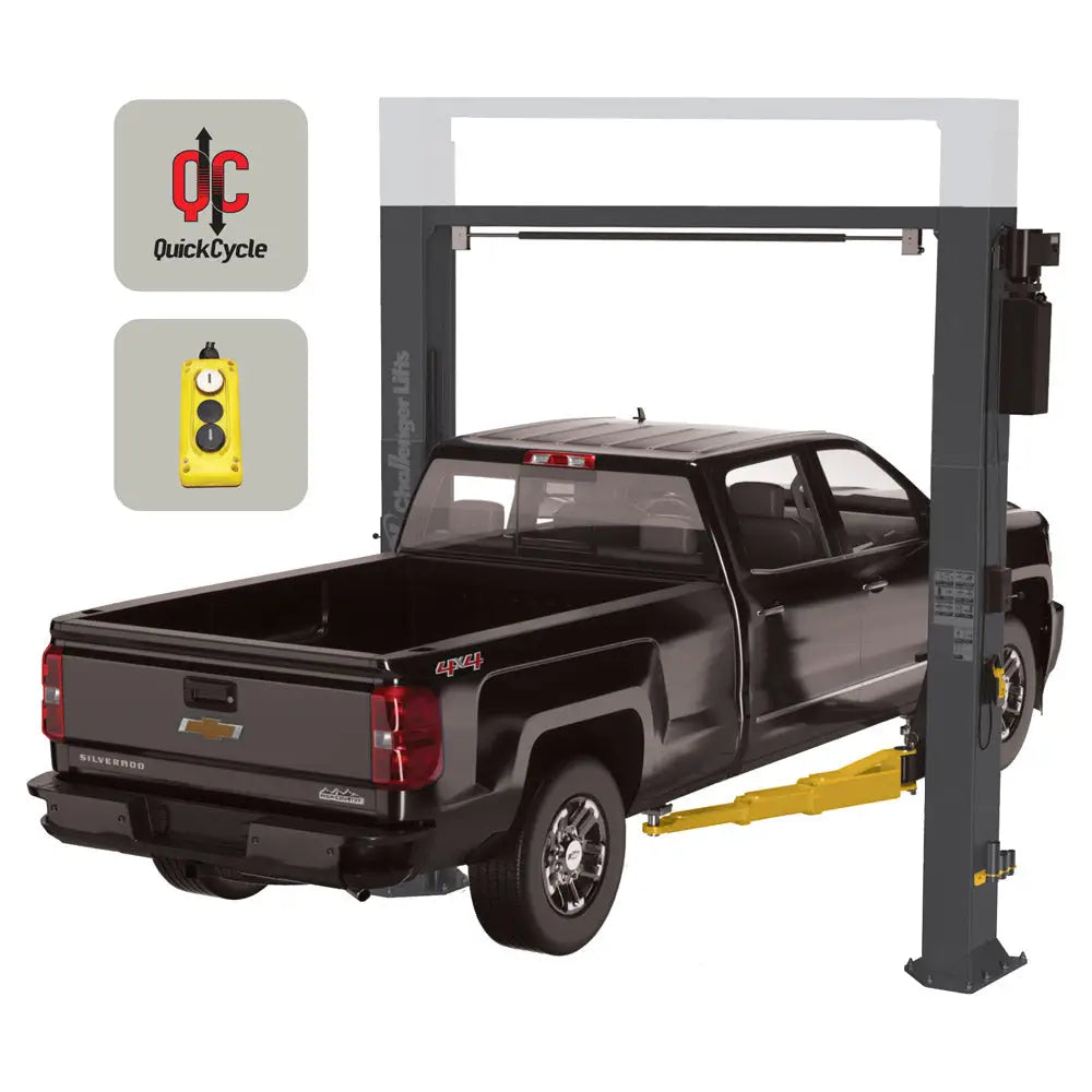 Challenger Low Ceiling 12K 2 Post Car Lift with DPC & Quick Cycle - 12,000 lbs Capacity (CL12A LC QC DPC) - Perfect for Auto Repair Shops with Limited Space