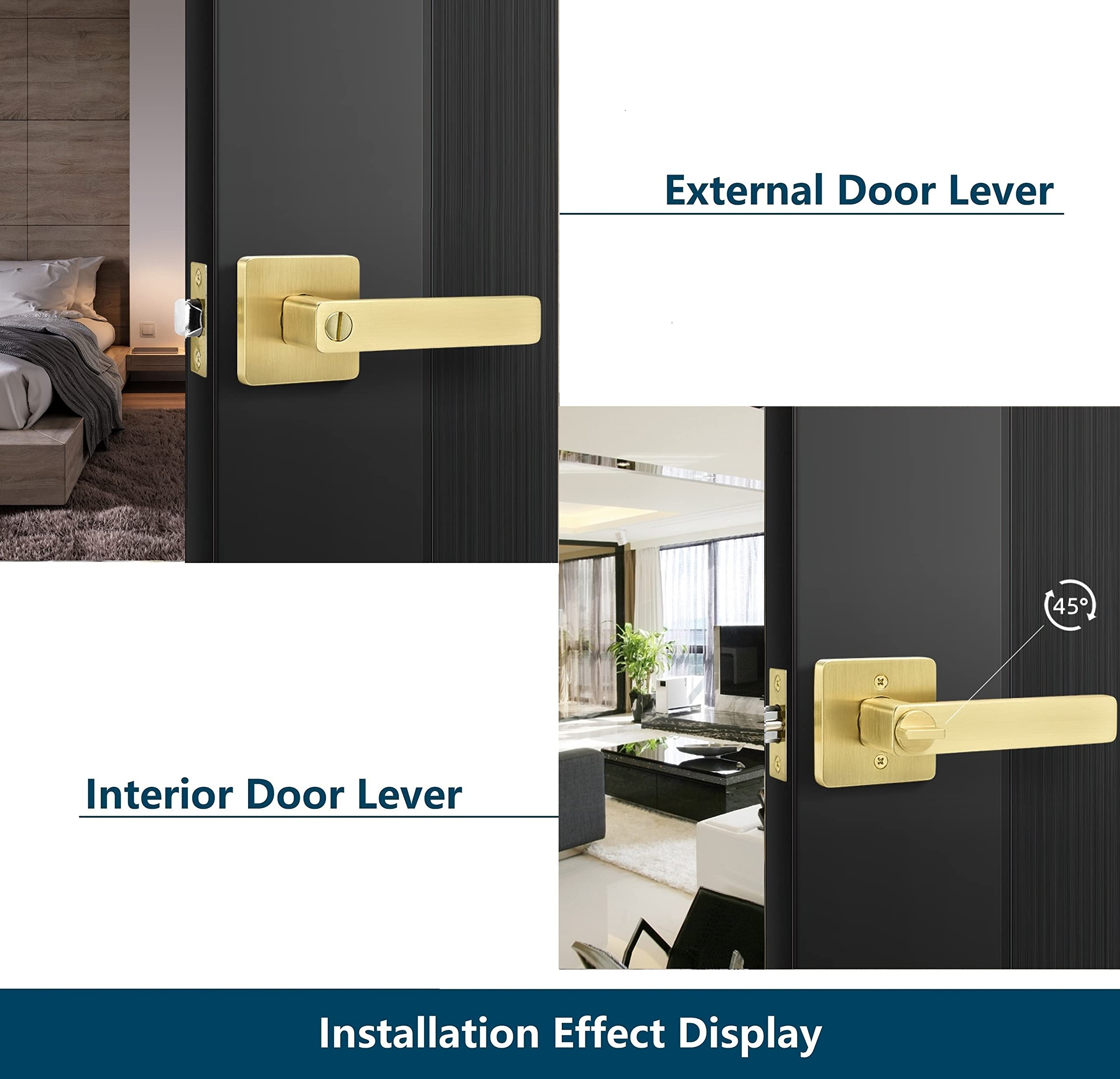 Leydebong 4 Pack Gold Door Handles - Heavy Duty Interior Door Knobs for Bedroom & Bathroom - Sleek Reversible Door Lock for Left/Right Hand - Perfect for Home, Office & Commercial Spaces