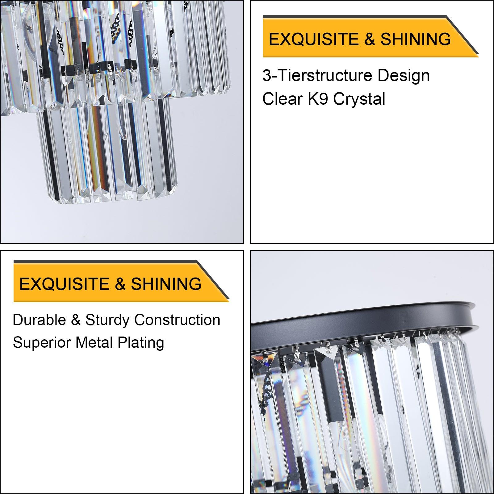 Elegant Black Crystal Chandelier - Modern Luxury Ceiling Light Fixture for Dining Room, Living Room, and Bedroom Decor