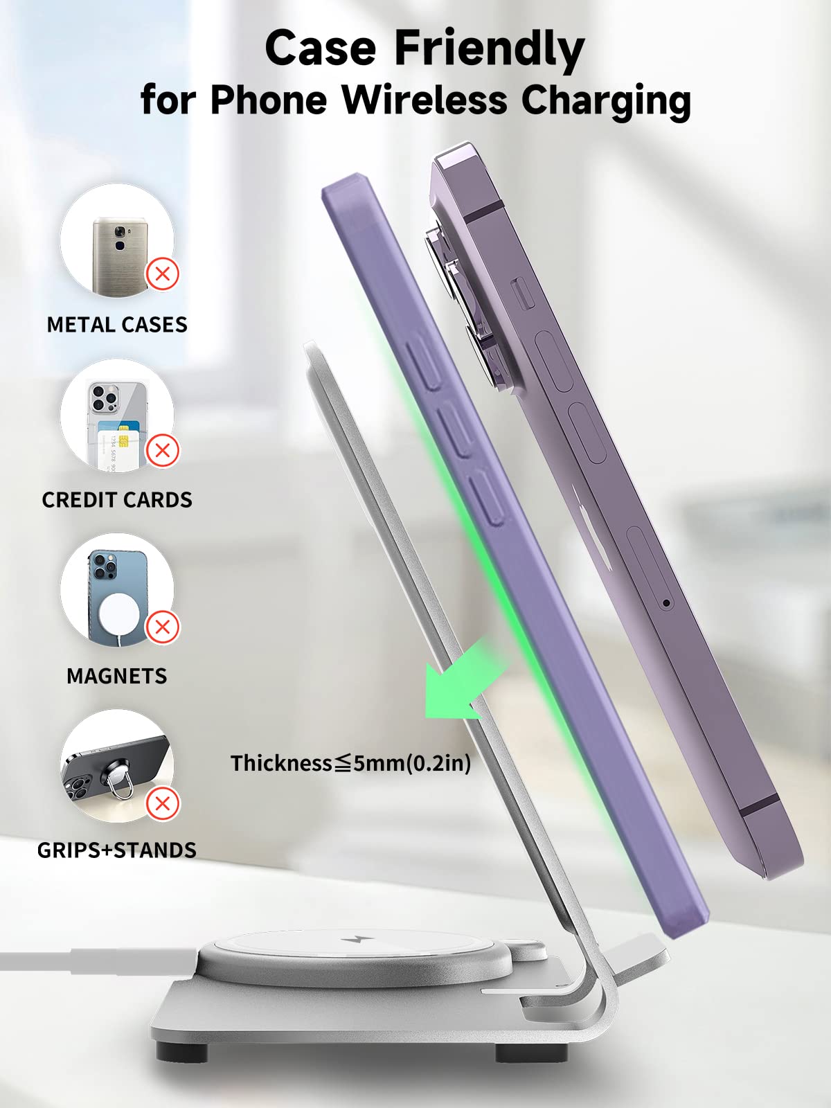 3-in-1 Wireless Charging Stand - 18W Fast Charger for iPhone 14/13/12/11/Pro/Max/XS/XR/X/8, Apple Watch Series 8/7/6/5/4/3/2/SE & AirPods Pro/3/2/1 - Perfect for Bedside, Office & Travel Charging