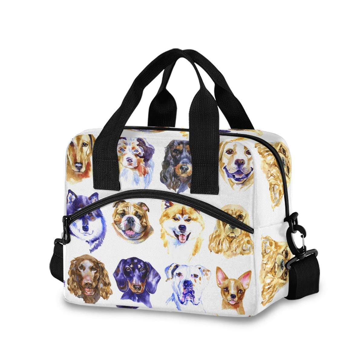Insulated Reusable Lunch Bag with Detachable Shoulder Strap - Watercolor Dog Design Cooler Tote for Work, School & Picnic | Perfect for Women & Men | Eco-Friendly Lunch Box for Office, Commute & Outdoor Activities