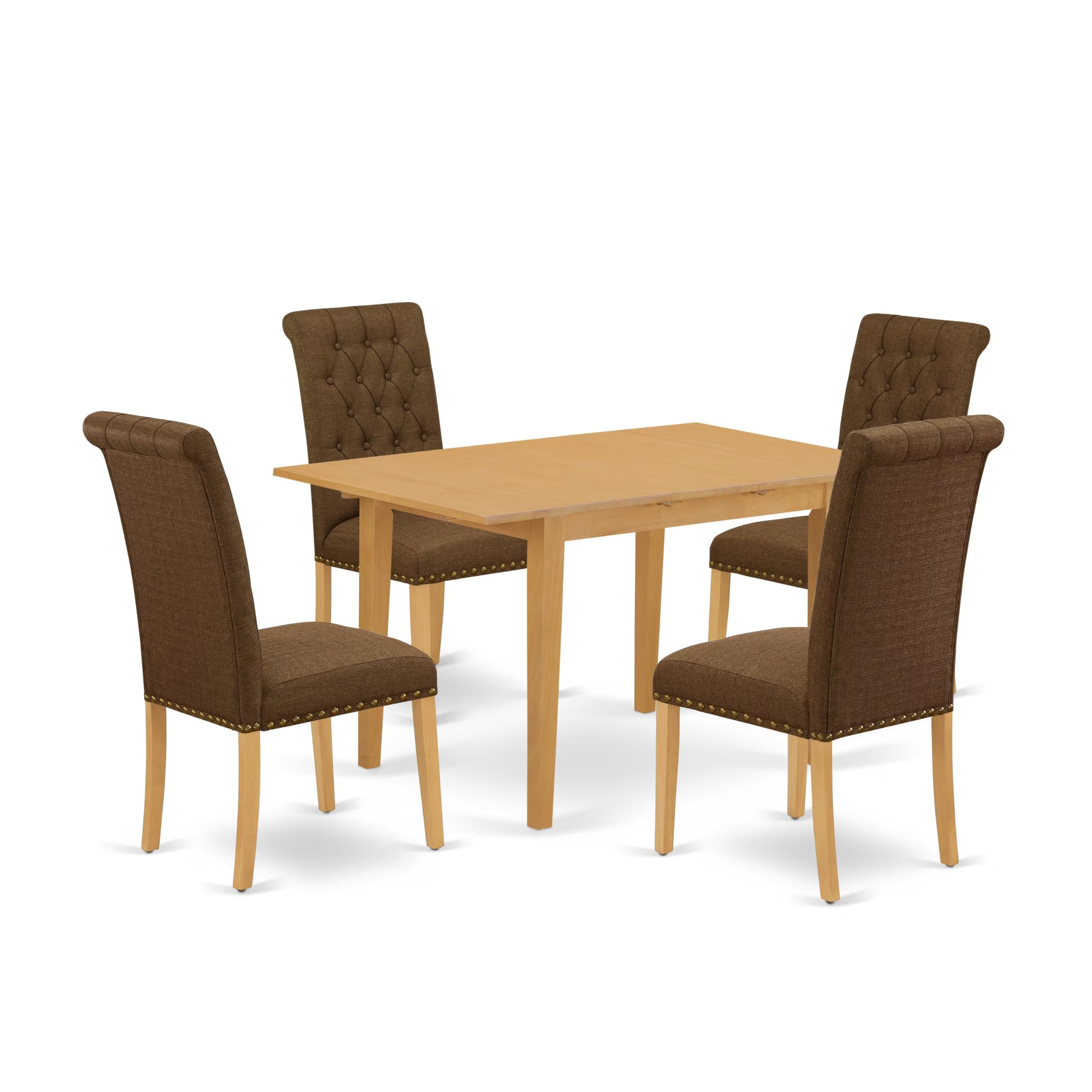 East West Furniture 5-Piece Oak Dining Room Table Set with Butterfly Leaf & 4 Linen Fabric Chairs - 32x54 Inch - Perfect for Family Meals & Entertaining Guests