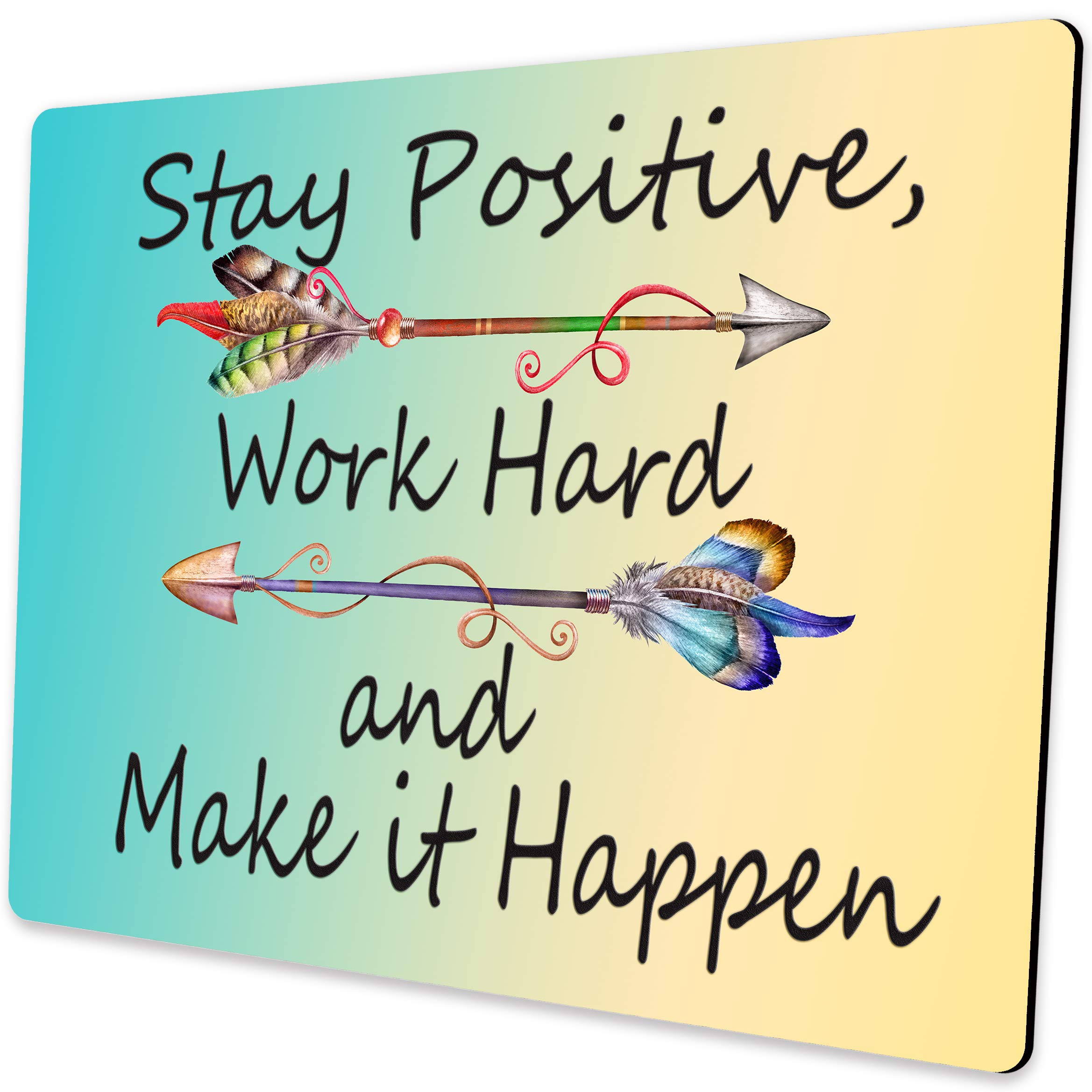 Motivational Mouse Pad for Women - Stay Positive Work Hard & Make It Happen - Non-Slip Rubber Base Waterproof Office Mousepad for Laptop - Perfect for Home Office, Work Desk & Inspirational Workspace Decor