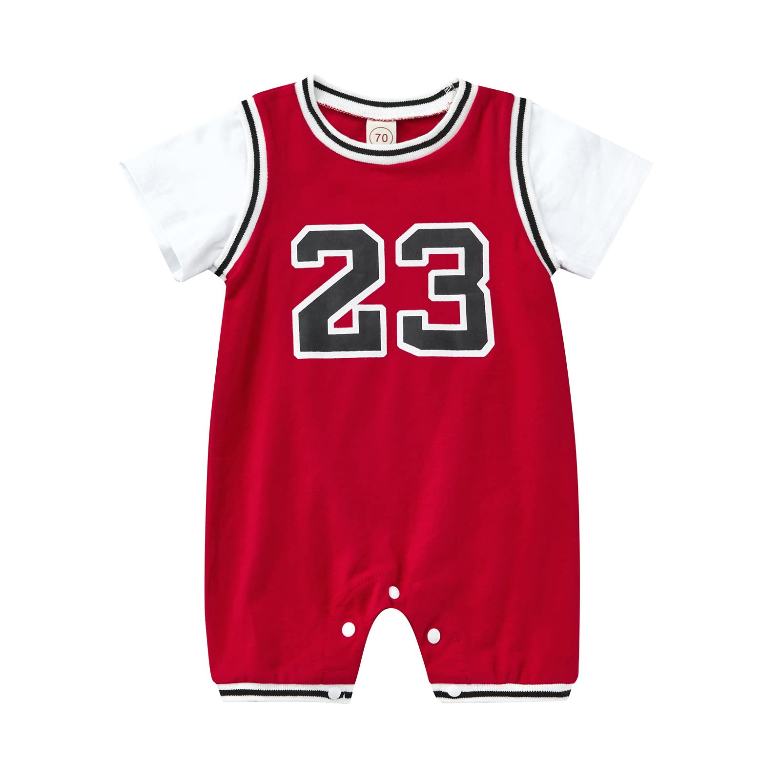 **FOCUSNORM Newborn Baby Jumpsuit - Short Sleeve Crew Neck Romper for Summer, Size 23, Basketball Jersey Style - Perfect for Playdates, Photo Shoots & Casual Outings**