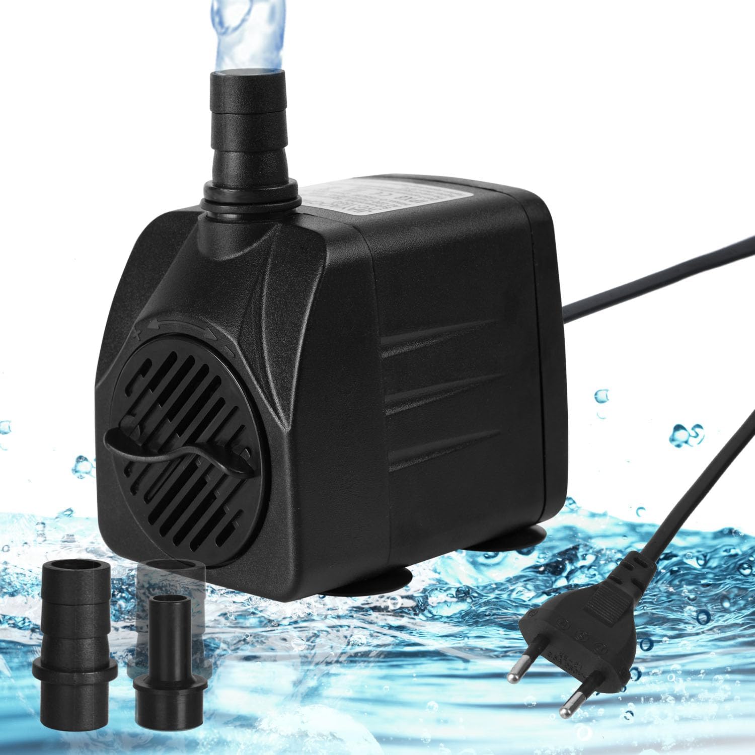 Flintronic Mini Water Pump, 10W 600L/H Submersible Aquarium Pump with 2 Nozzles, Max Height 1.25m, for Fish Tank, Pond Fountain & Hydroponics - EU Plug (Perfect for Small Aquariums, Indoor Water Features & Garden Decor)