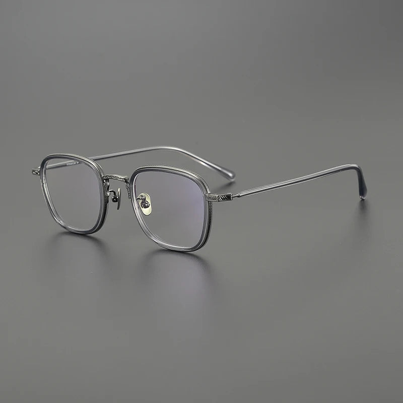 Unisex Black Titanium Acetate Square Full Rim Eyeglasses Frame 49043 - Perfect for Work, Reading & Fashion Accessories
