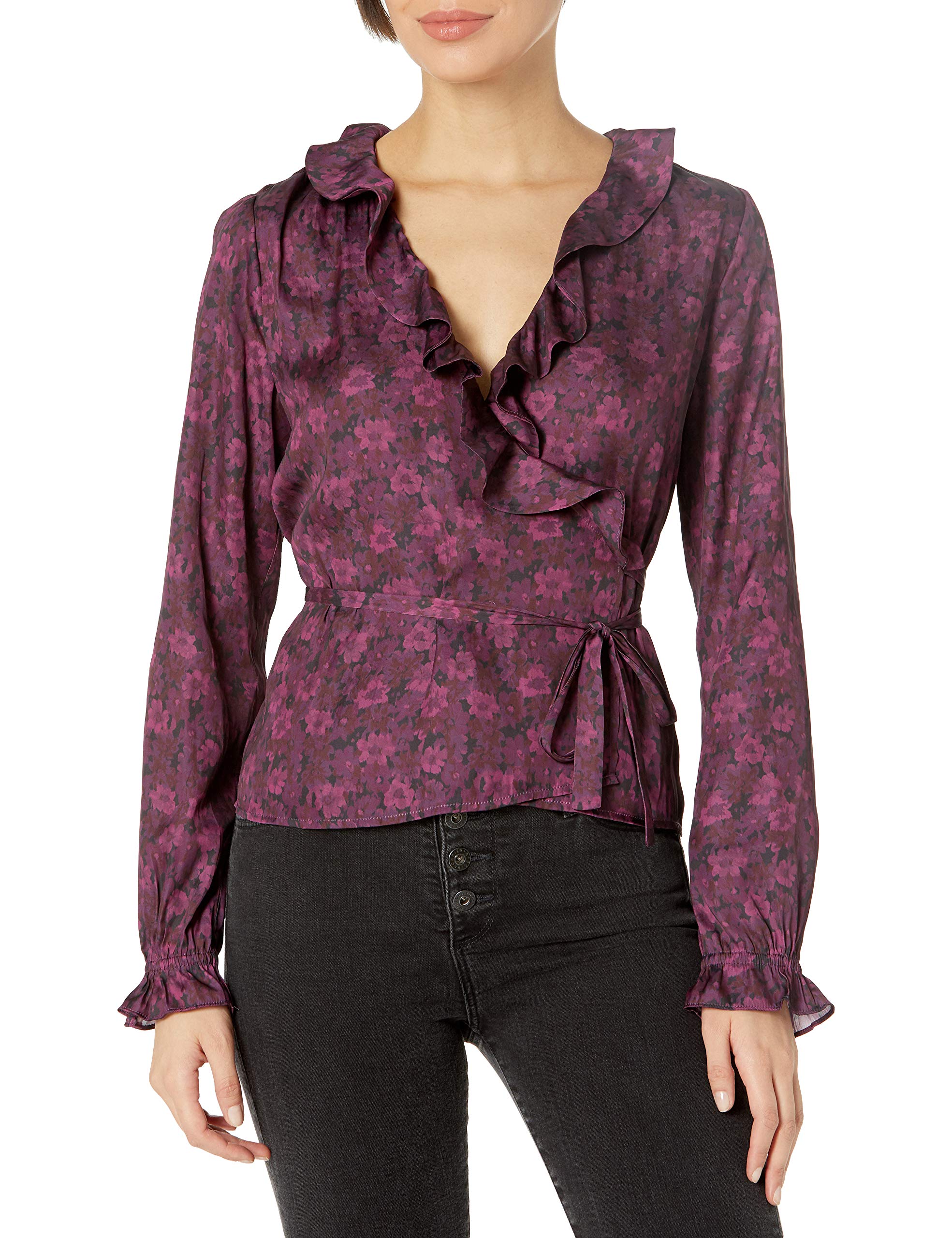 PAIGE Women's Ledare Side Tie Ruffle Neck & Cuff Blouse - Elegant Floral Print Top for Casual Wear, Office & Date Night Outfits