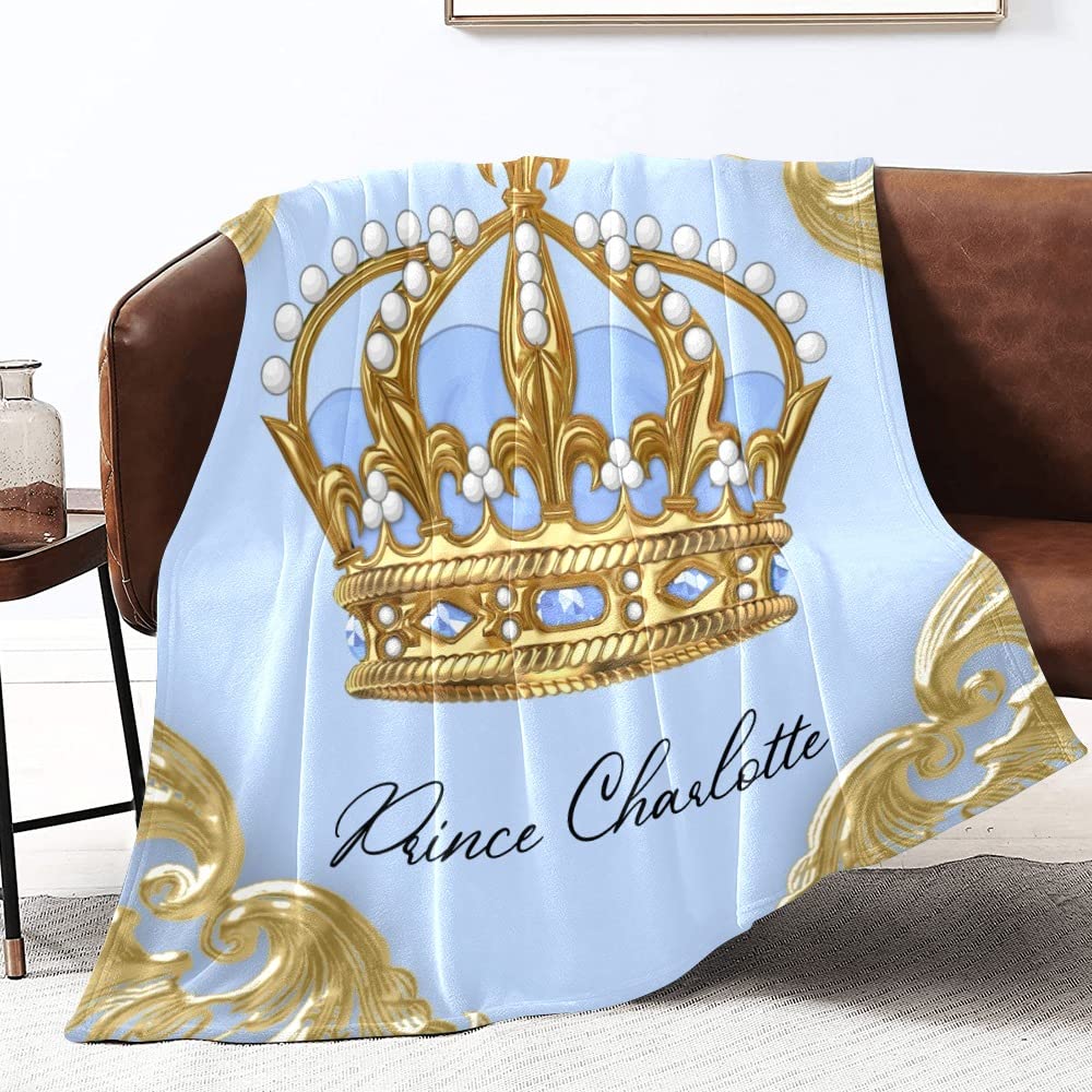 Personalized Gold Prince Crown Fleece Blanket 50