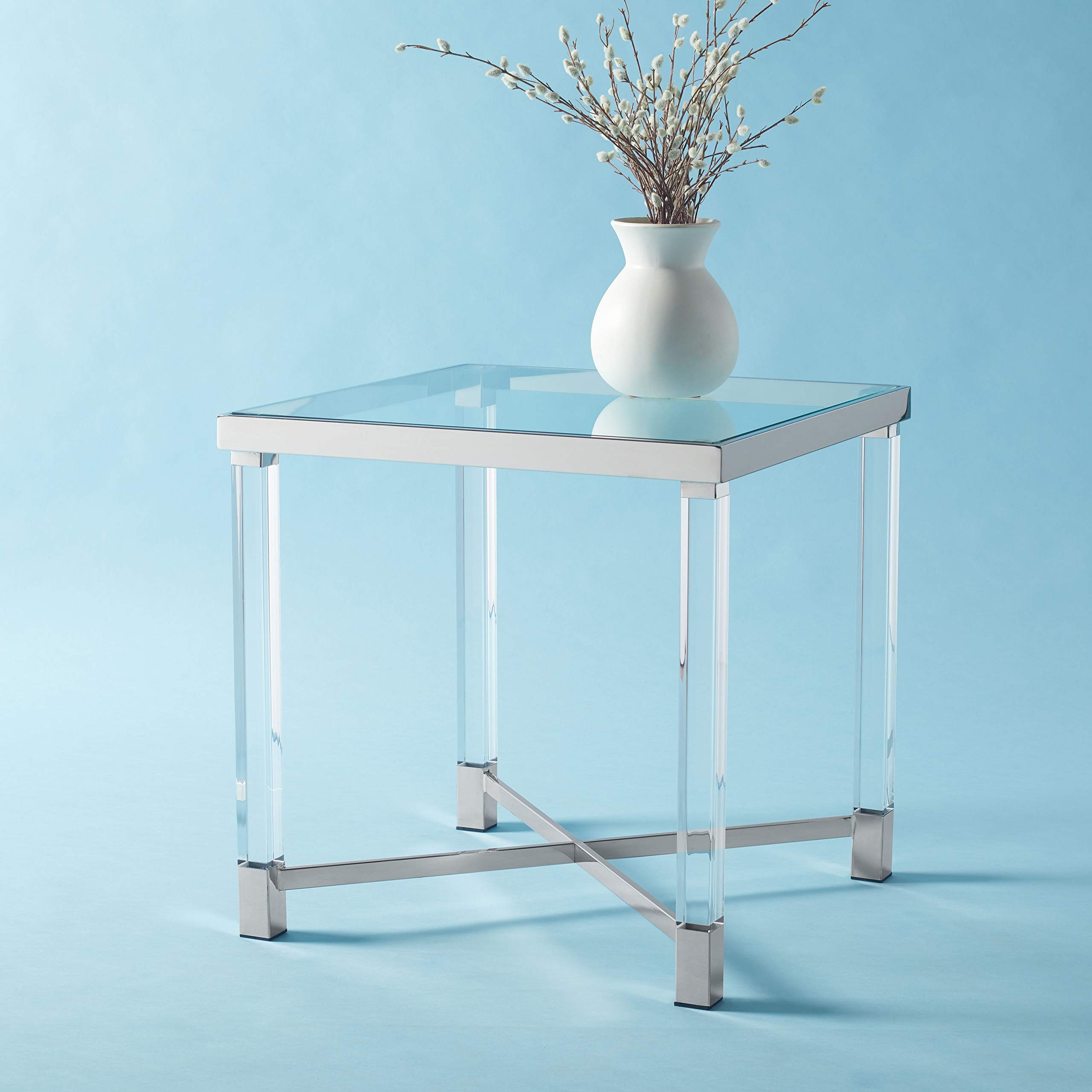 SAFAVIEH Couture Home Collection Shawna Acrylic & Silver Side Table - Modern Accent Table for Living Room, Bedroom & Foyer - Perfect for Displaying Decor, Lamps & Books