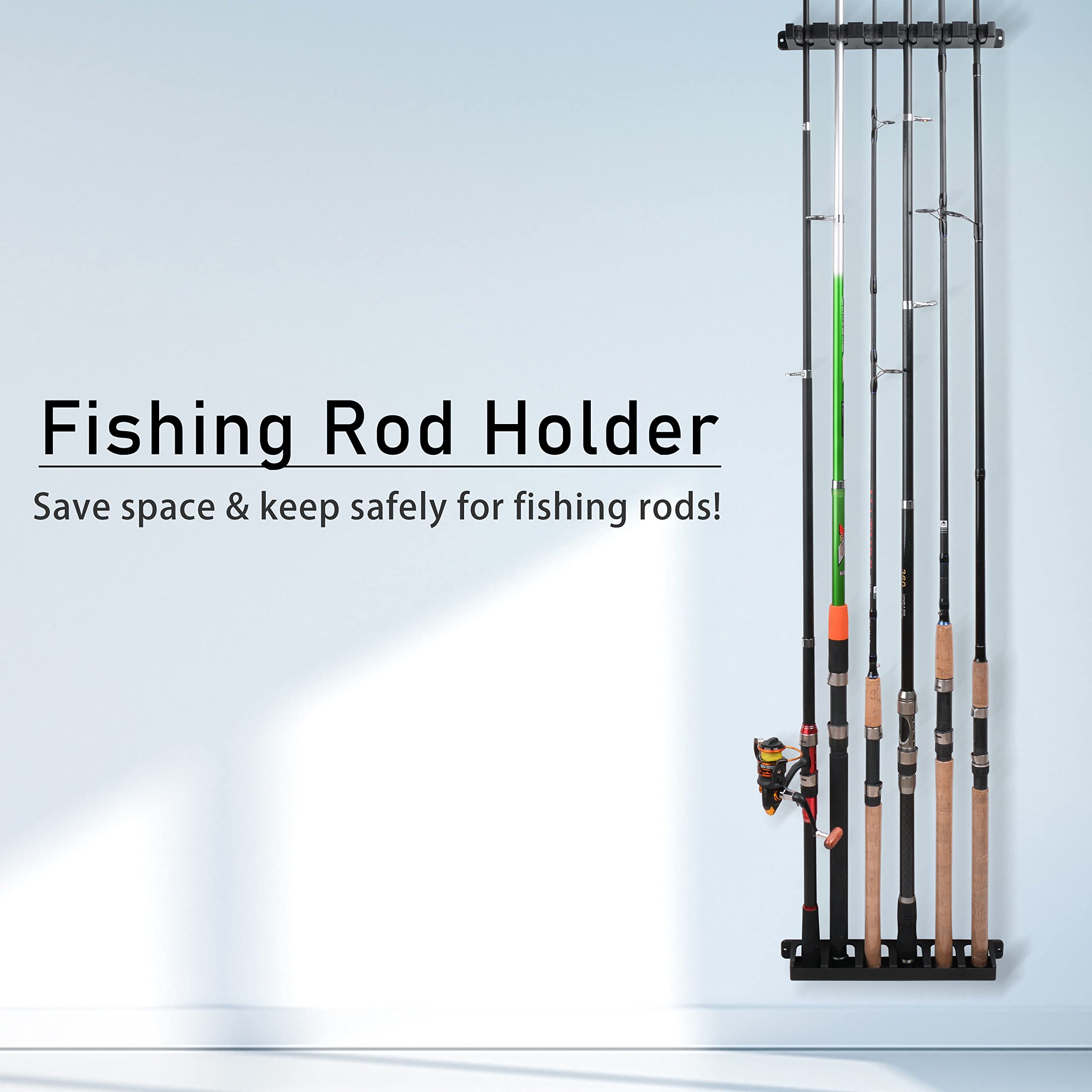 Vertical Fishing Rod Rack Wall Mount - 6 Rod Storage Holder for Fishing Poles | Garage & Boat Organization | Perfect for Anglers & Outdoor Enthusiasts
