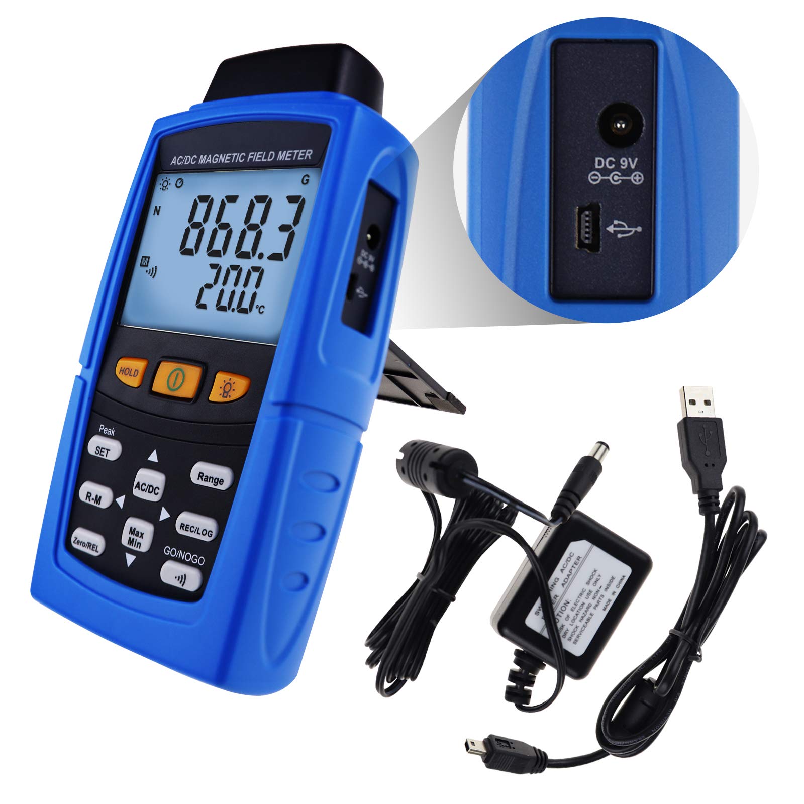 AC/DC Gaussmeter - Digital Magnetic Field Strength Meter with 3000mT (30000 Gauss) Range, N/S Polarity Detection & Auto/Manual Data Recording - Ideal for Industrial Testing, Laboratory Research and Permanent Magnet Analysis