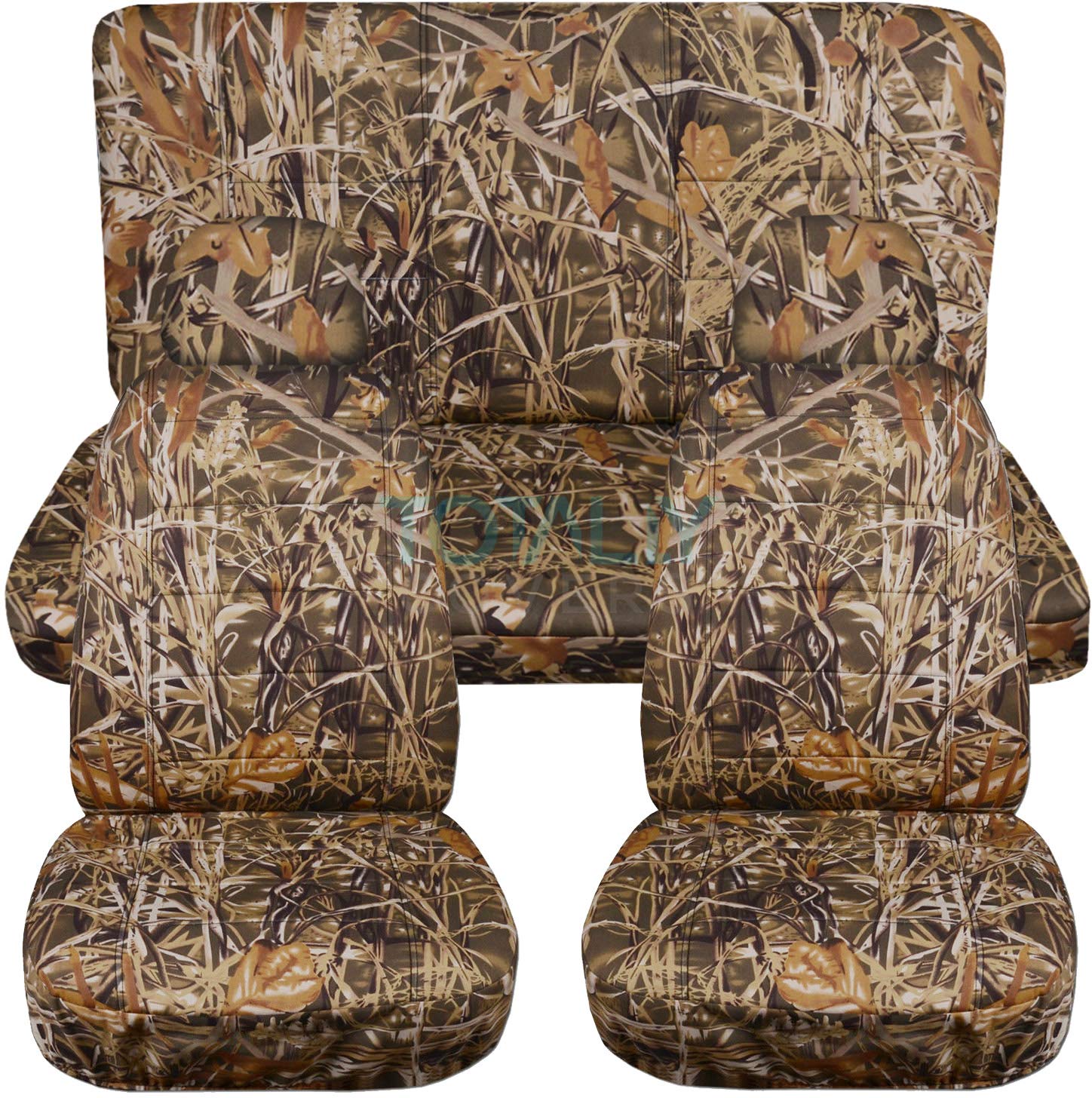 Premium Camouflage Car Seat Covers Full Set with 2 Headrest Covers - Wetland Camo Design, Semi-Custom Fit for Cars, Trucks, Vans, RVs & SUVs (22 Patterns) - Durable Protection for Hunting, Off-Roading & Outdoor Adventures