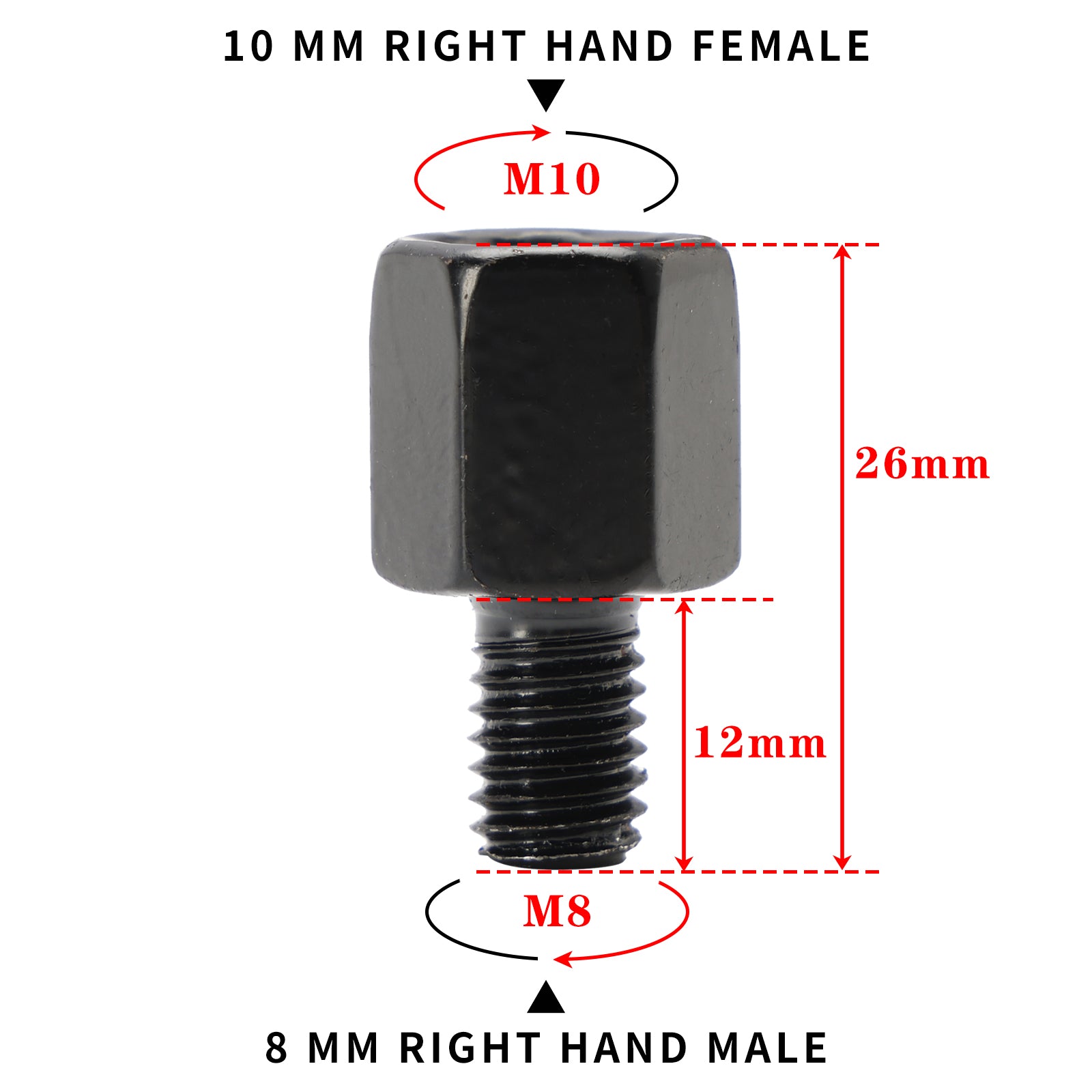 10x Motorcycle Mirror Adapters - 10mm to 8mm RH Thread Right Hand Turn Adapters for Harley, Honda, Yamaha - Perfect for Custom Bike Builds & Mirror Upgrades