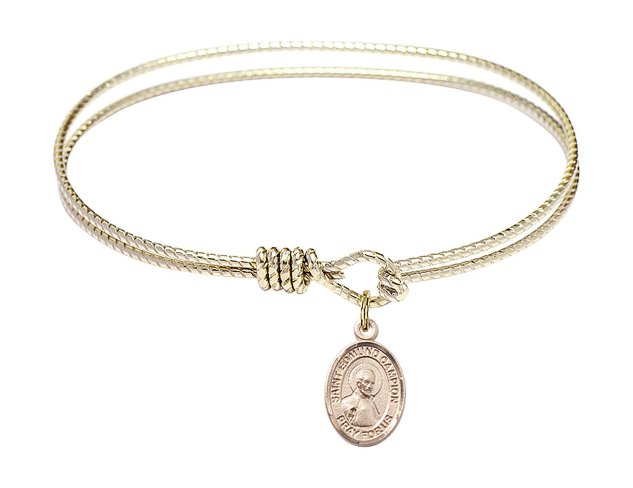 6 1/4 Inch Oval Eye Hook Bangle Bracelet with St. Edmund Campion Charm - Elegant Religious Jewelry for Women, Perfect for Church, Weddings & Daily Wear