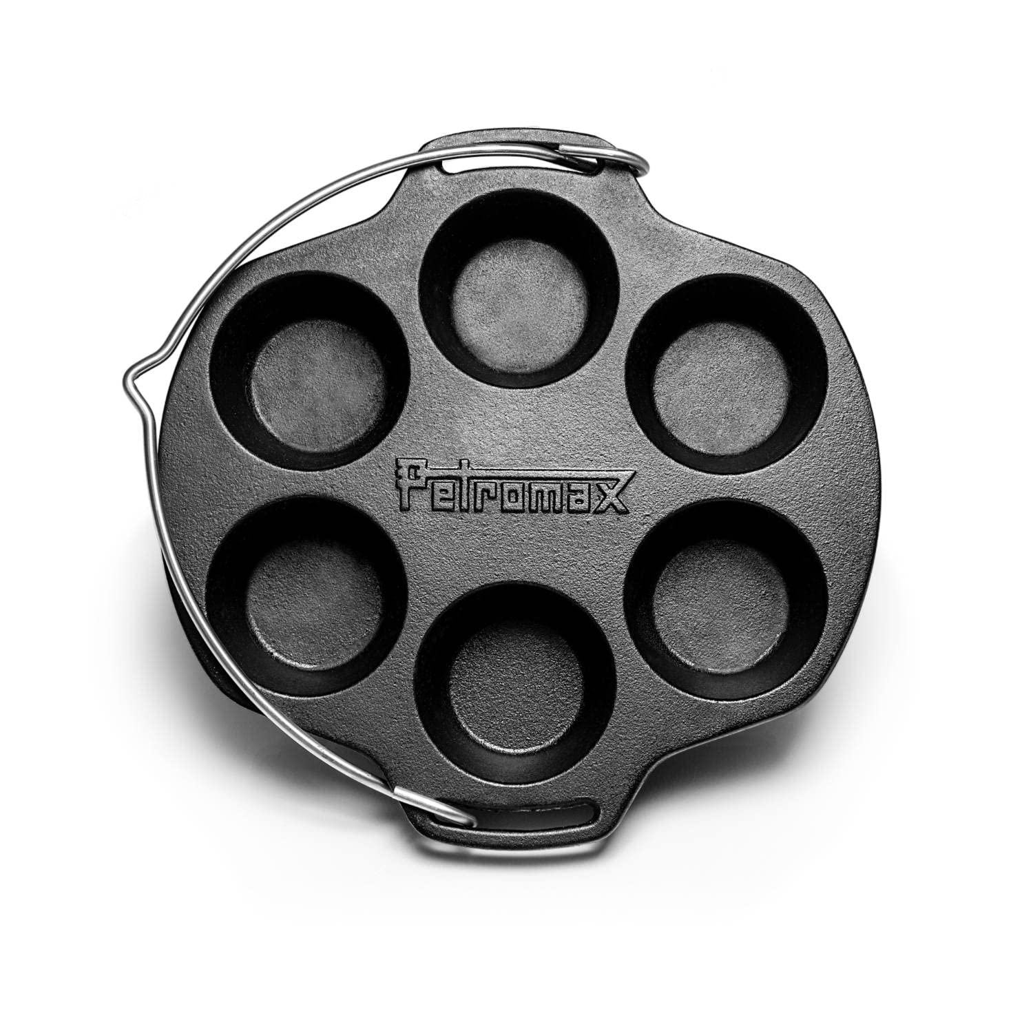 Petromax Pre-Seasoned Cast Iron Muffin Pan - 6 Cup Non-Stick Baking Tray for Oven, Grill & Campfire - Perfect for Muffins, Cupcakes & Camping Desserts