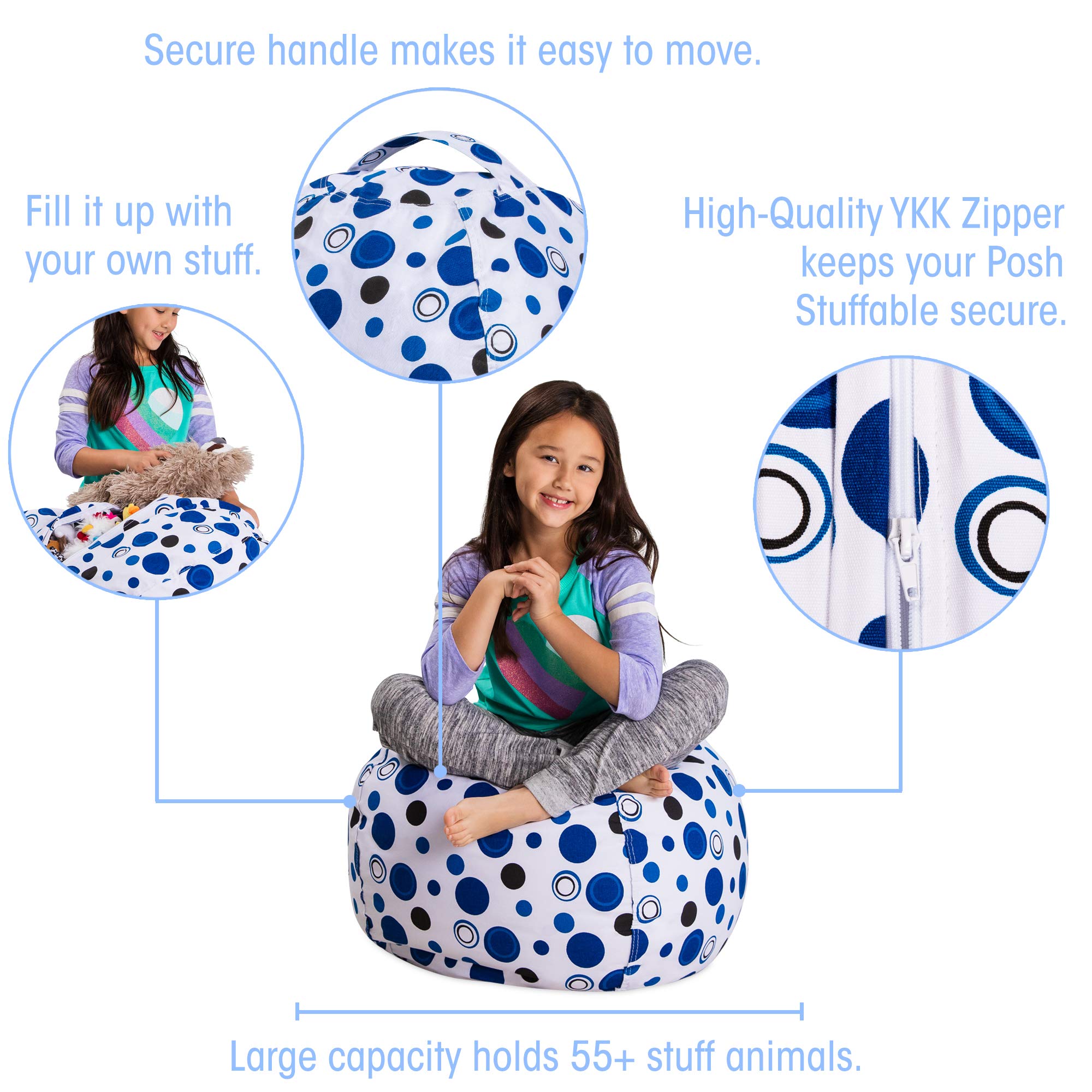 Posh Kids Stuffed Animal Storage Bean Bag Chair Cover - Toy Organizer for Children, Medium 27