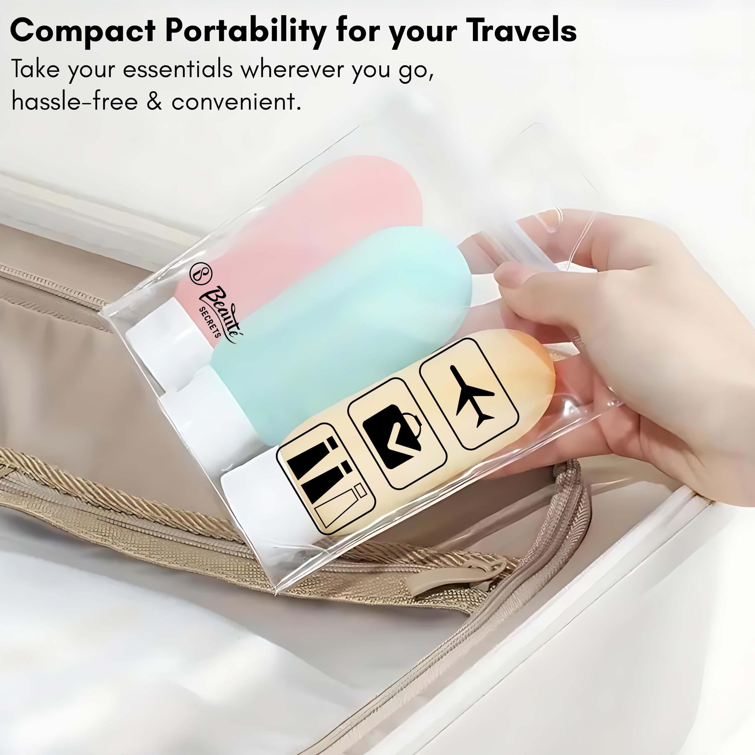 Beauté Secrets 3-Piece Travel Bottle Set - 60ML Leak-Proof Refillable Plastic Containers for Toiletries, Shampoo, Lotion, Cream & Gel | Perfect for Air Travel, Gym, Camping & Vacation Essentials (BS-HR-3)