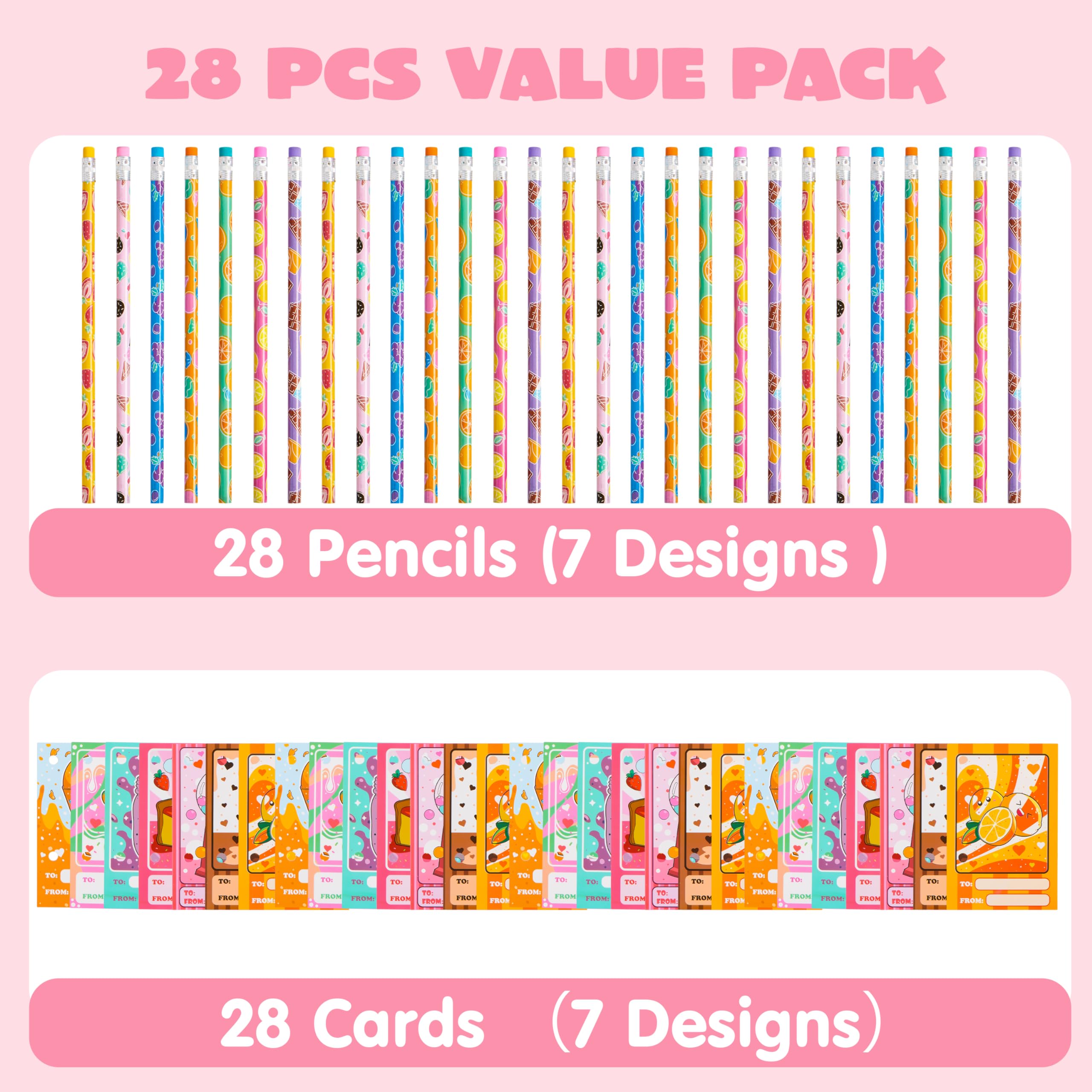 JOYIN 28 Pack Valentine's Day Pencils with Greeting Cards - Cute Party Favors for Kids, School Classroom Exchange Gifts, Rewards for Boys & Girls - Perfect for Valentine's Parties, School Events & Classroom Incentives