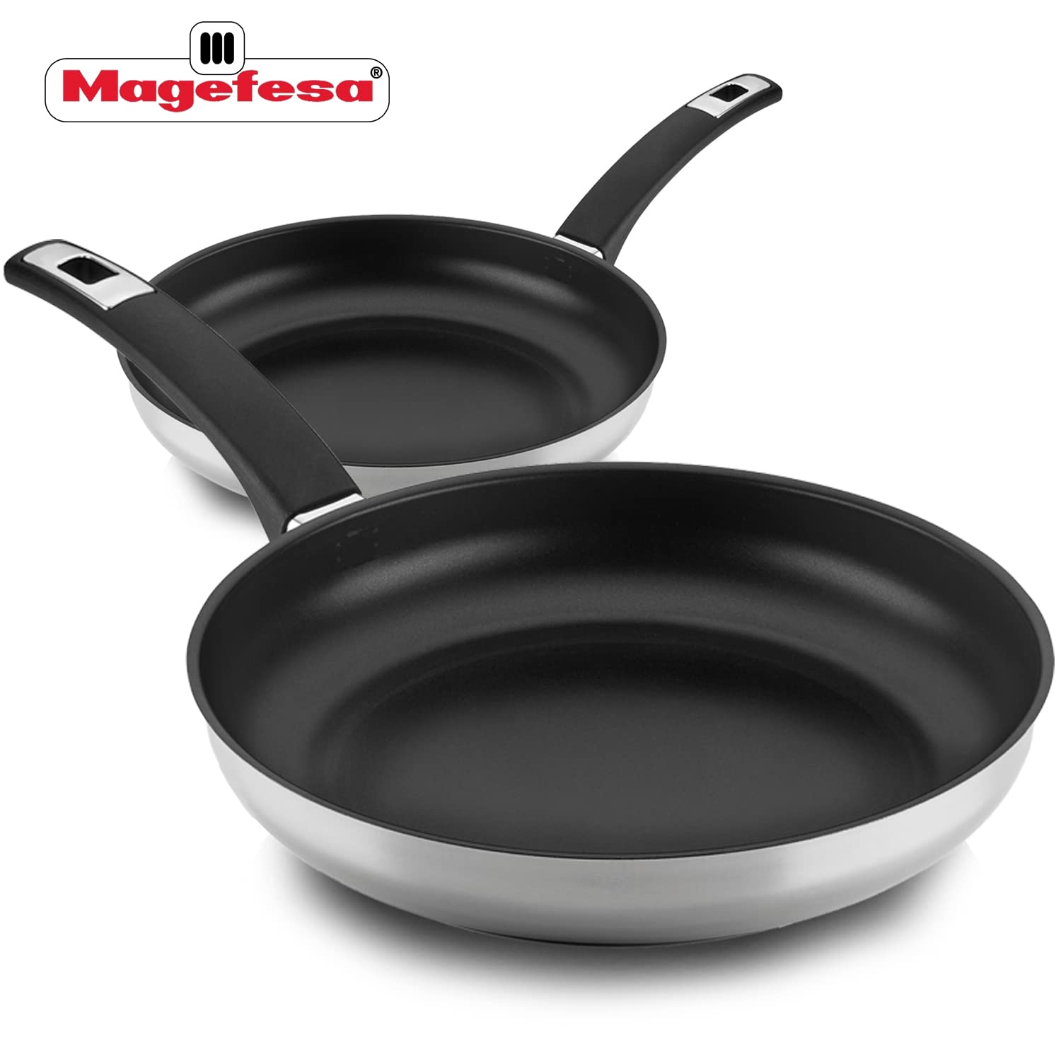 MAGEFESA 9-Piece Stainless Steel Cookware Set - Stockpot, Stewpot, Saucepan, Sauté Pan & Skillets - Induction Compatible & Dishwasher Safe Cookware for Gas, Electric & Ceramic Stovetops - Perfect for Family Cooking, Meal Prep & Entertaining