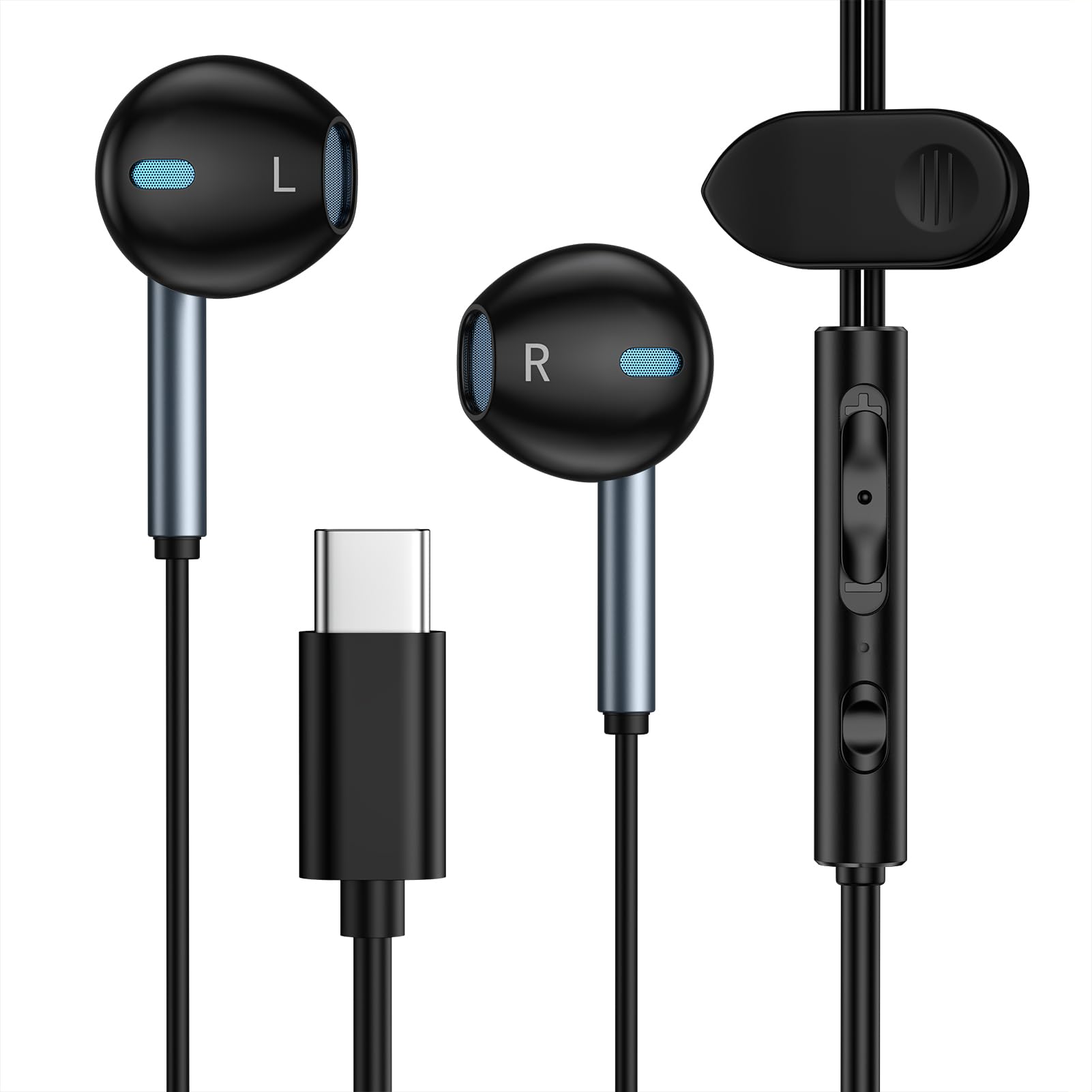 USB Type C Wired Headphones with Microphone & Volume Control - HiFi Stereo Earphones for iPhone 16/16 Pro Max/16 Plus/15, iPad Pro/Air 5/4, Samsung Galaxy S25 Ultra/S25/S24/S23/S22 - Perfect for Gaming, Music & Calls