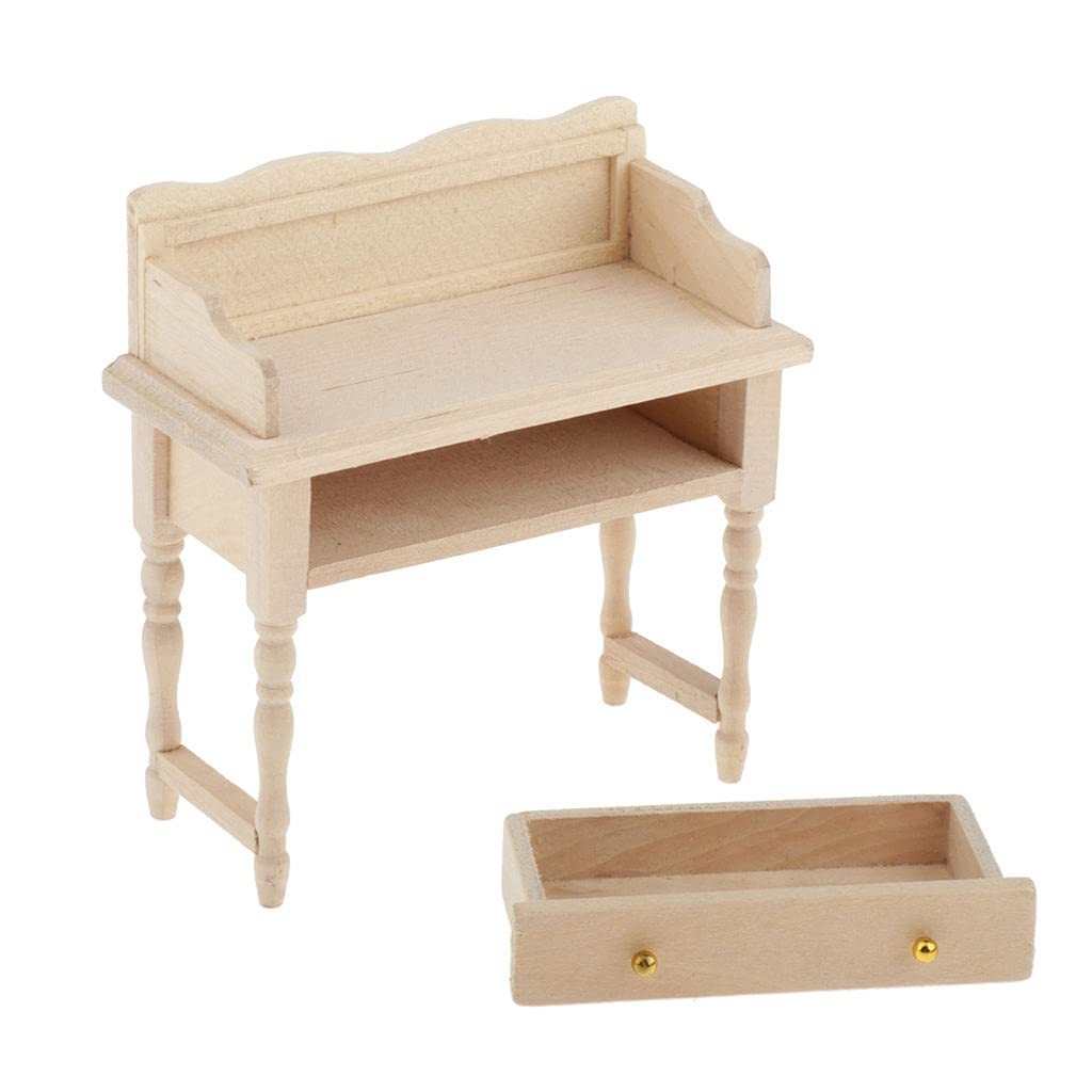 Yotijay Writing Laptop Desk Vanity Table with 12 Dollhouse Accessories - Perfect for Home Office, Study & Miniature Decor