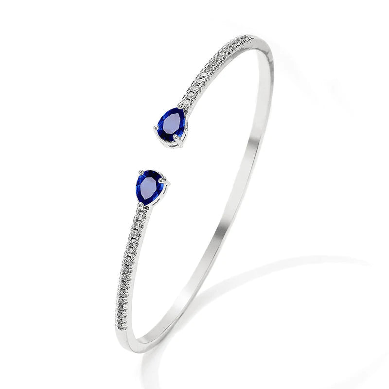 Elegant Silver & Sapphire Blue Crystal Bangle Bracelet - Perfect for Weddings, Parties & Special Occasions | 9164