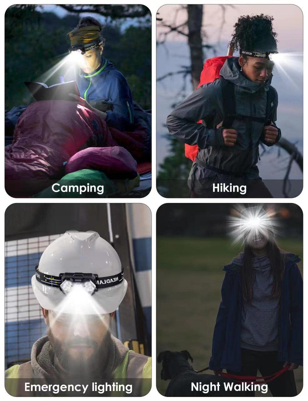 9 LED Headlamp with 2000 Lumens - 2 Pack Rechargeable Headlight, 6 Modes & Adjustable Headband, IPX5 Waterproof - Perfect for Camping, Hiking, Running, Cycling, and Outdoor Adventures (Includes 6 AAA Batteries)