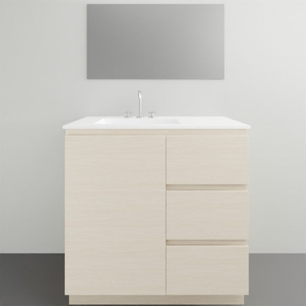 ADP Glacier Lite Door and Drawer Trio Vanity Set with Ceramic Top - Modern Bathroom Storage Solution for Small Spaces, Perfect for Powder Rooms & Guest Baths