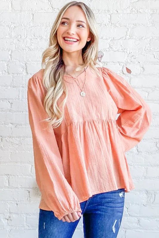 Textured V-Neck Blouse Top for Women - Flowy Casual & Office Wear - Perfect for Work, Dates & Special Occasions