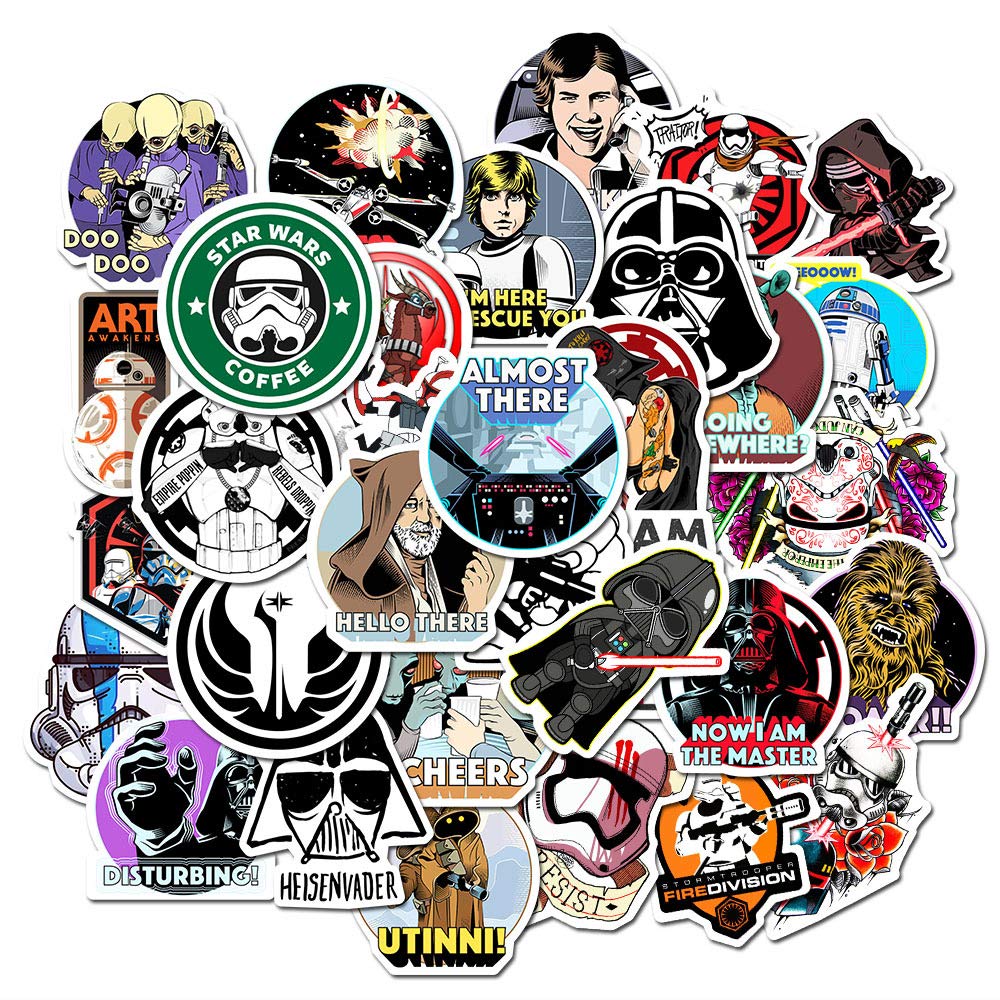 Star Wars Stickers Pack (50 PCS) - Waterproof Vinyl Decals for Laptop, Water Bottle, Skateboard, Scrapbook & Diary - Perfect Gift for Kids, Teens, Adults, Boys & Girls - Great for School, Office & Home Decor
