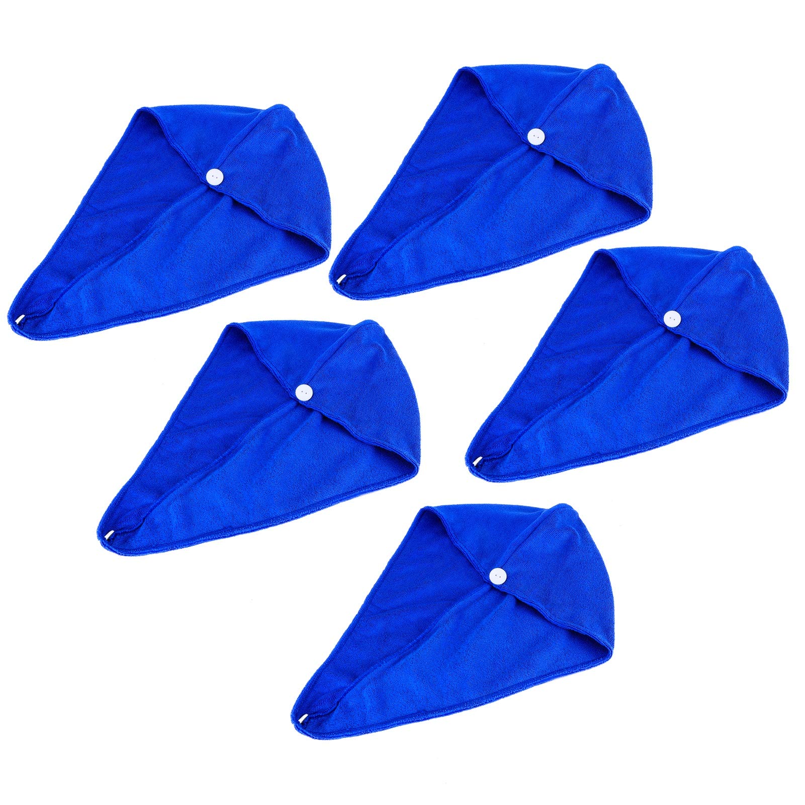 5-Pack Microfiber Hair Drying Hat - Quick Dry Hair Towel Wrap for Women & Men, Soft & Absorbent Hair Turban in Sapphire Blue - Perfect for Gym, Travel, Swimming & Home Use