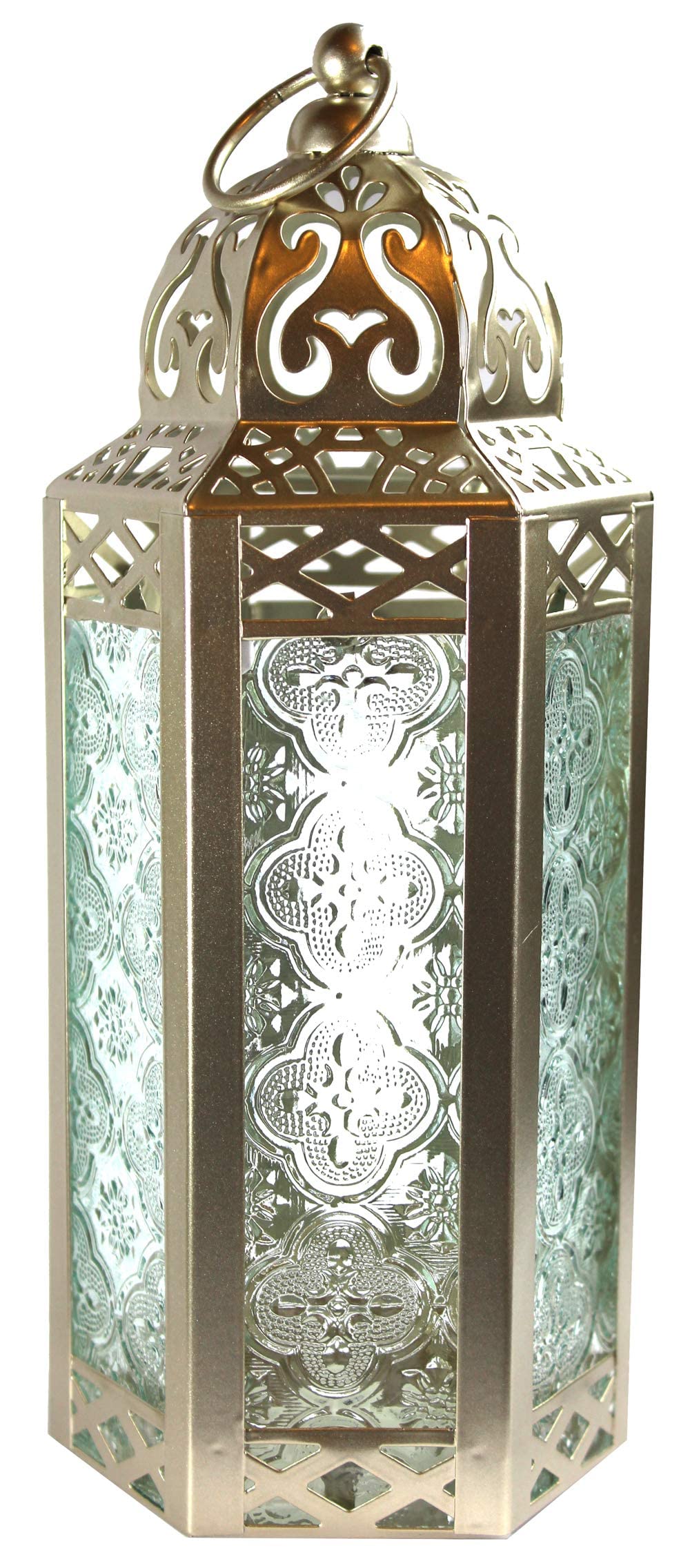 VELA Moroccan Candle Lantern - White Gold Decorative Candle Holder for Table or Hanging | Ramadan Decor, Wedding Centerpiece, Indoor Home & Outdoor Patio Decor | Perfect for Boho Weddings, Cozy Porch Nights & Ramadan Celebrations