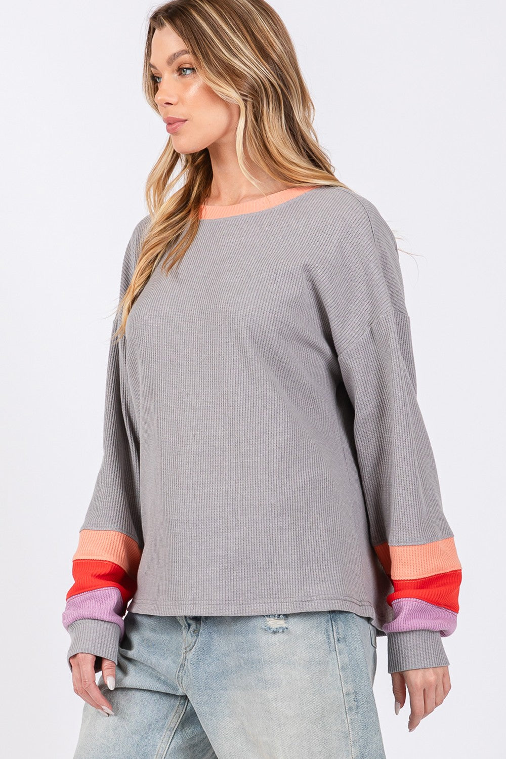 Color Block Waffle Knit T-Shirt for Women - Stylish Casual Short Sleeve Tee - Perfect for Everyday Wear, Outings & Layering
